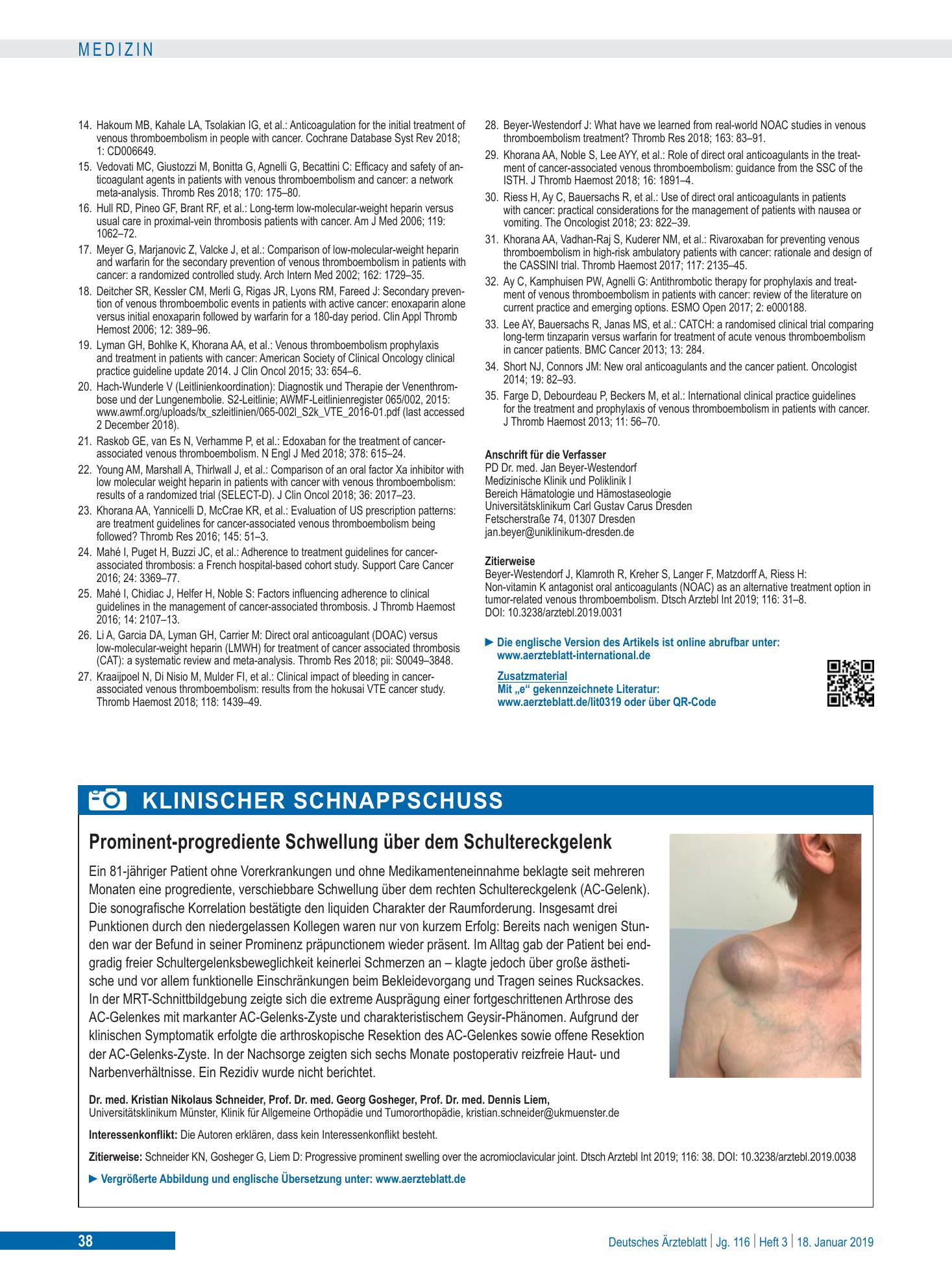 Vorschauseite 1: Prominent-progrediente Schwellung über dem Schultereckgelenk – Deutsches Ärzteblatt