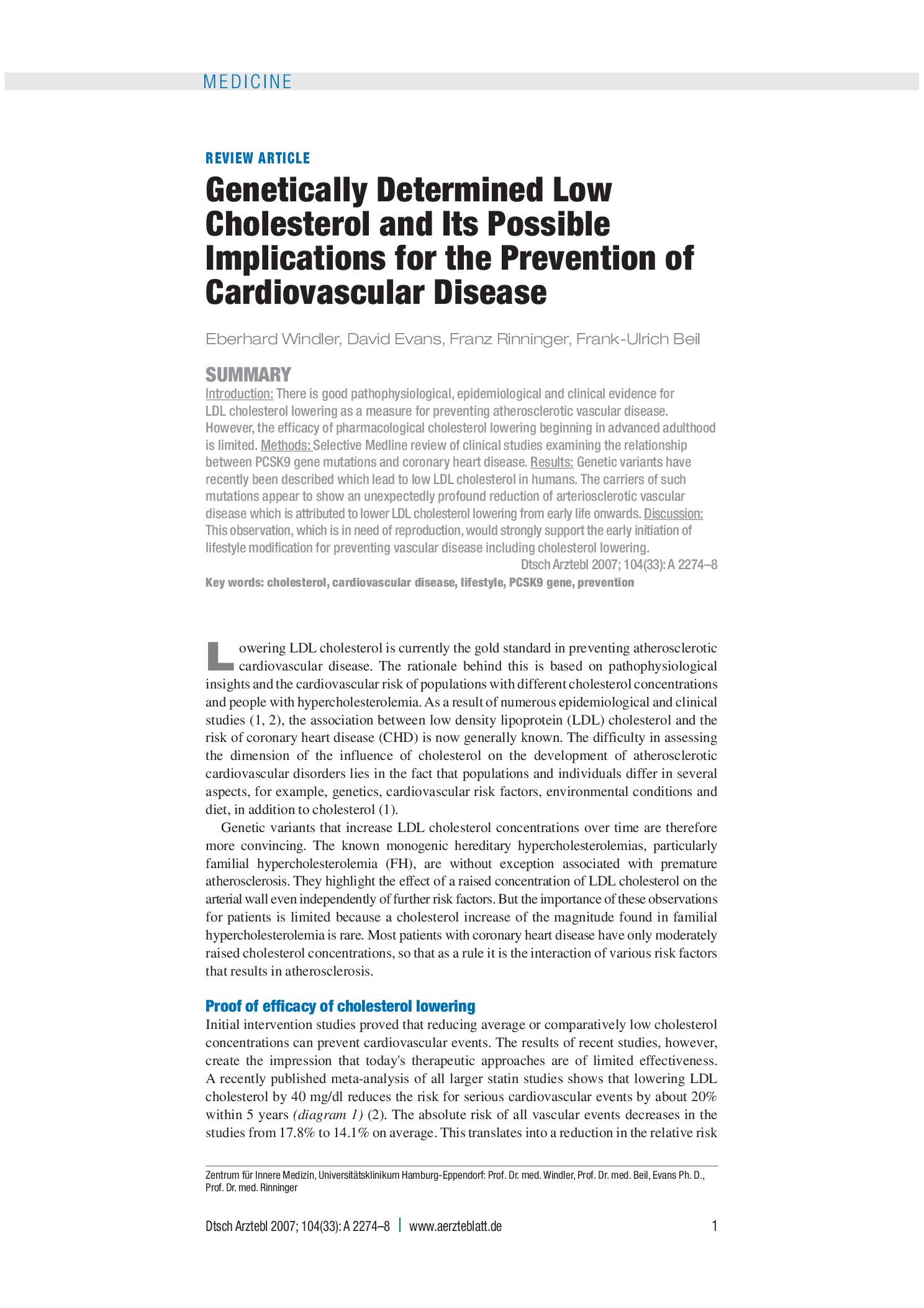 Vorschauseite 1: Niedriges LDL-Cholesterin genetisch determiniert – Deutsches Ärzteblatt