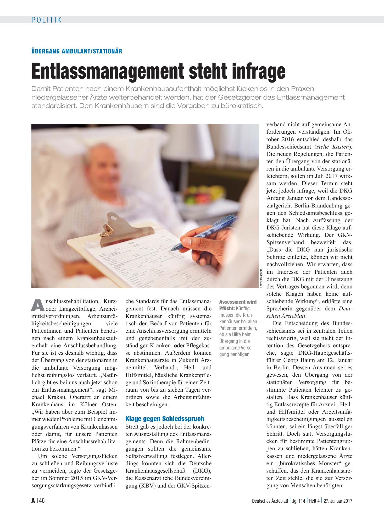 Vorschauseite 1: Übergang ambulant/stationär: Entlassmanagement steht infrage – Deutsches Ärzteblatt