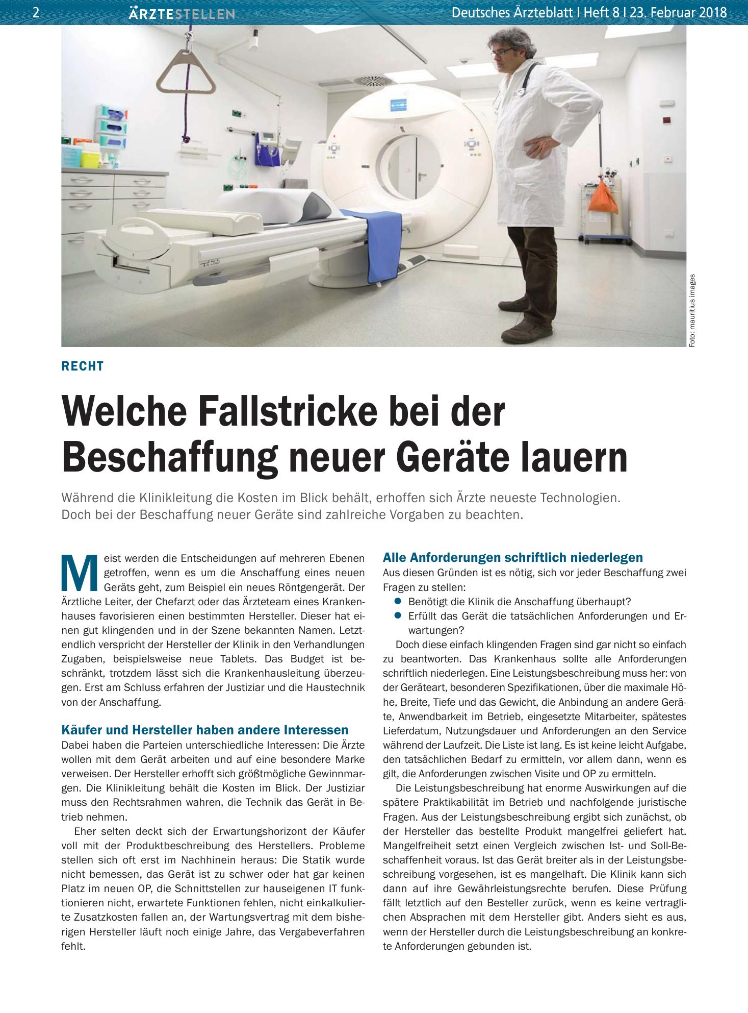 Vorschauseite 1: Recht: Welche Fallstricke bei der Beschaffung neuer Geräte lauern – Deutsches Ärzteblatt