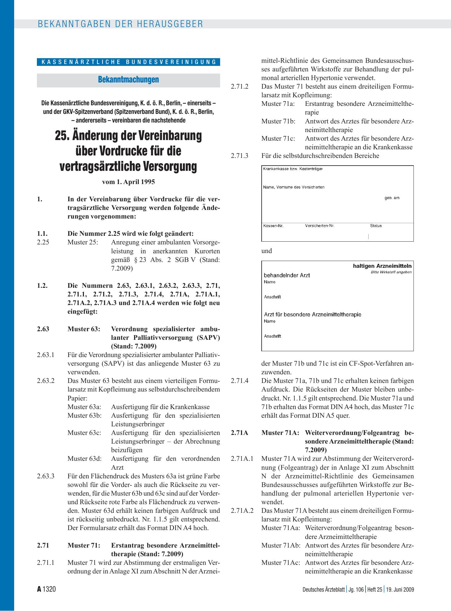 Vorschauseite 1: Bekanntmachungen: Die Kassenärztliche Bundesvereinigung, K. d. ö. R., Berlin, – einerseits – und der GKV-Spitzenverband (Spitzenverband Bund), K. d. ö. R., Berlin, – andererseits…