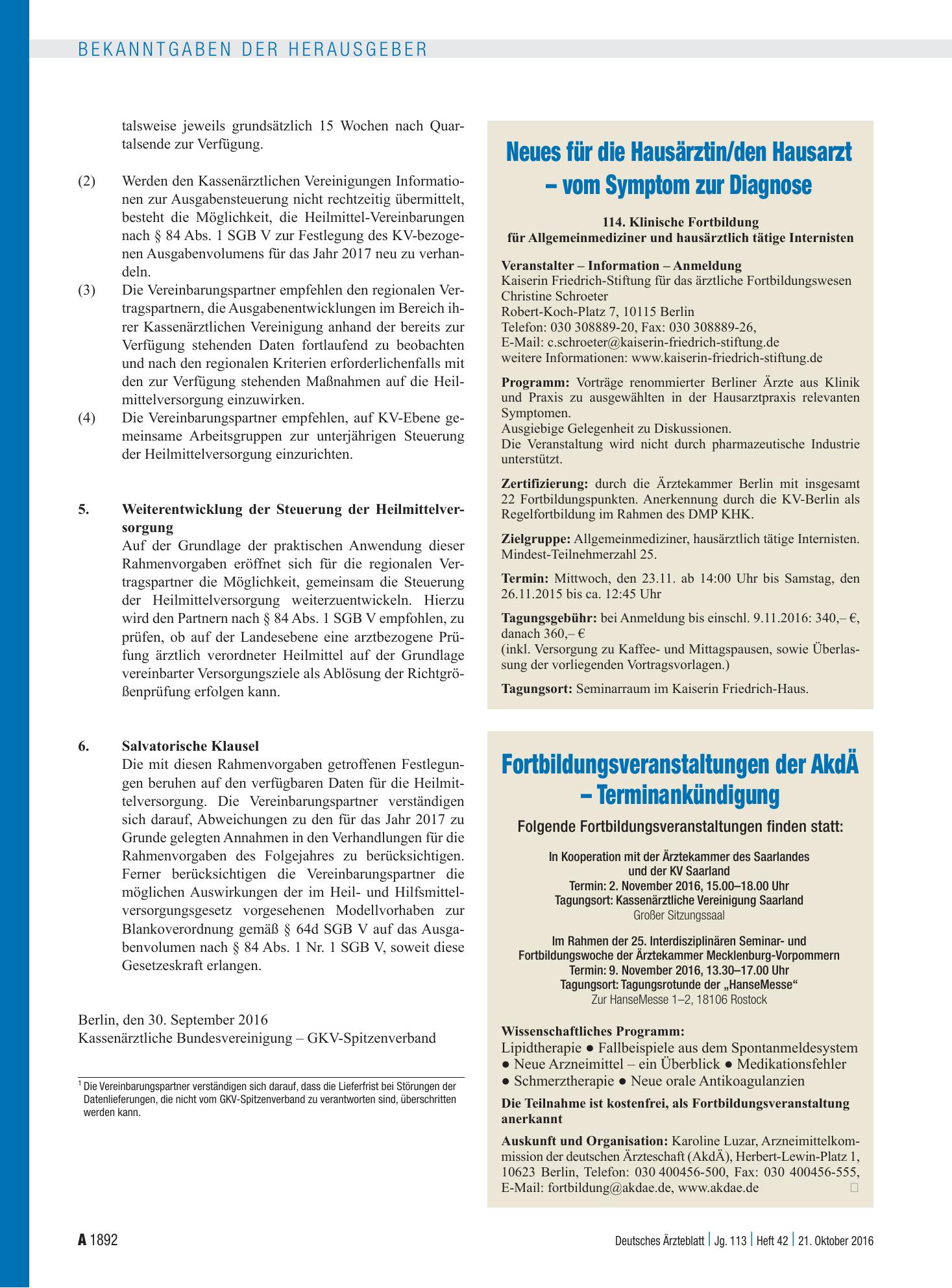 Vorschauseite 1: Fortbildungsveranstaltungen der AkdÄ – Terminankündigung – Deutsches Ärzteblatt