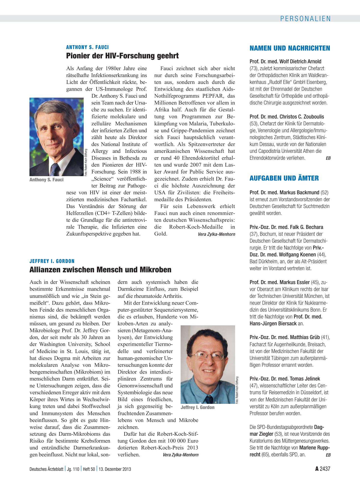 Vorschauseite 1: Aufgaben und Ämter – Deutsches Ärzteblatt