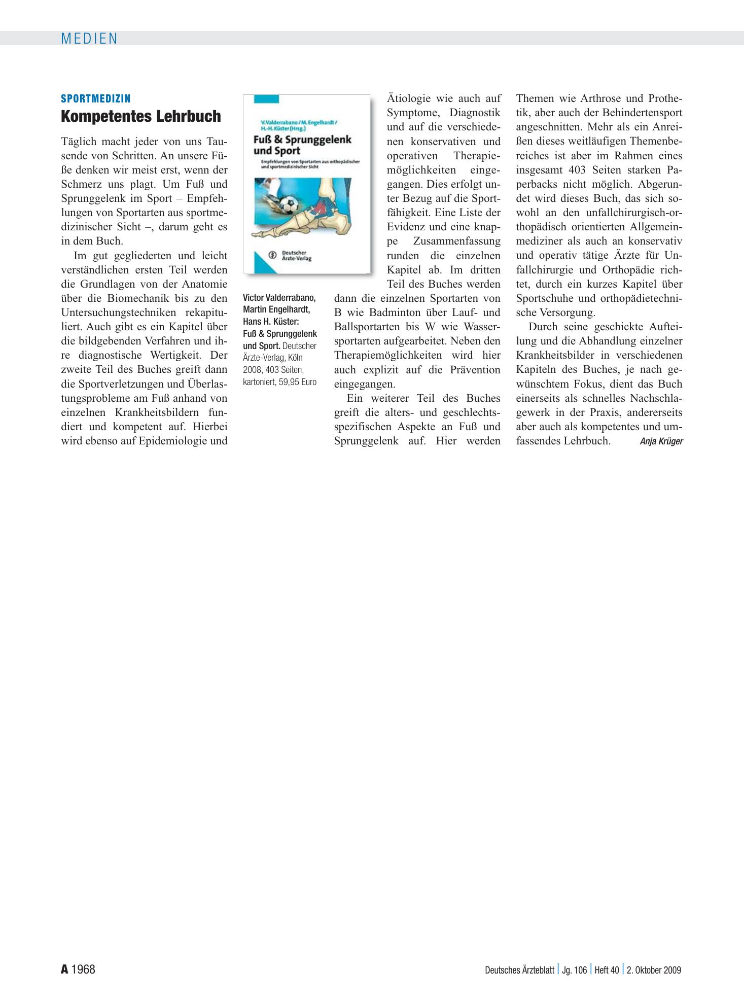 Vorschauseite 1: Sportmedizin: Kompetentes Lehrbuch – Deutsches Ärzteblatt