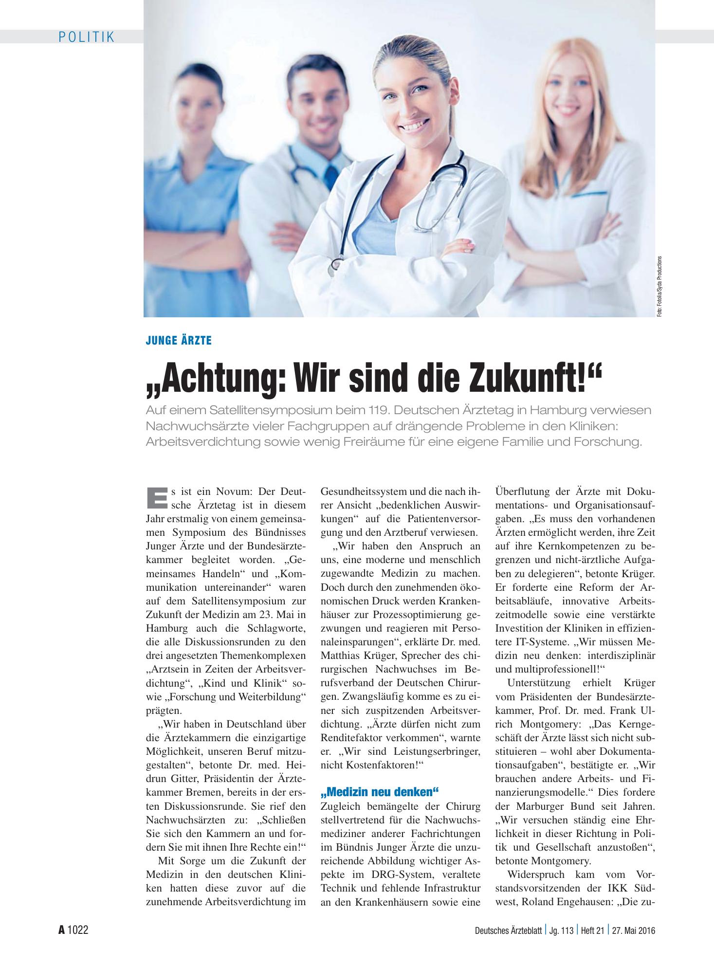 Vorschauseite 1: Junge Ärzte: „Achtung: Wir sind die Zukunft!“ – Deutsches Ärzteblatt