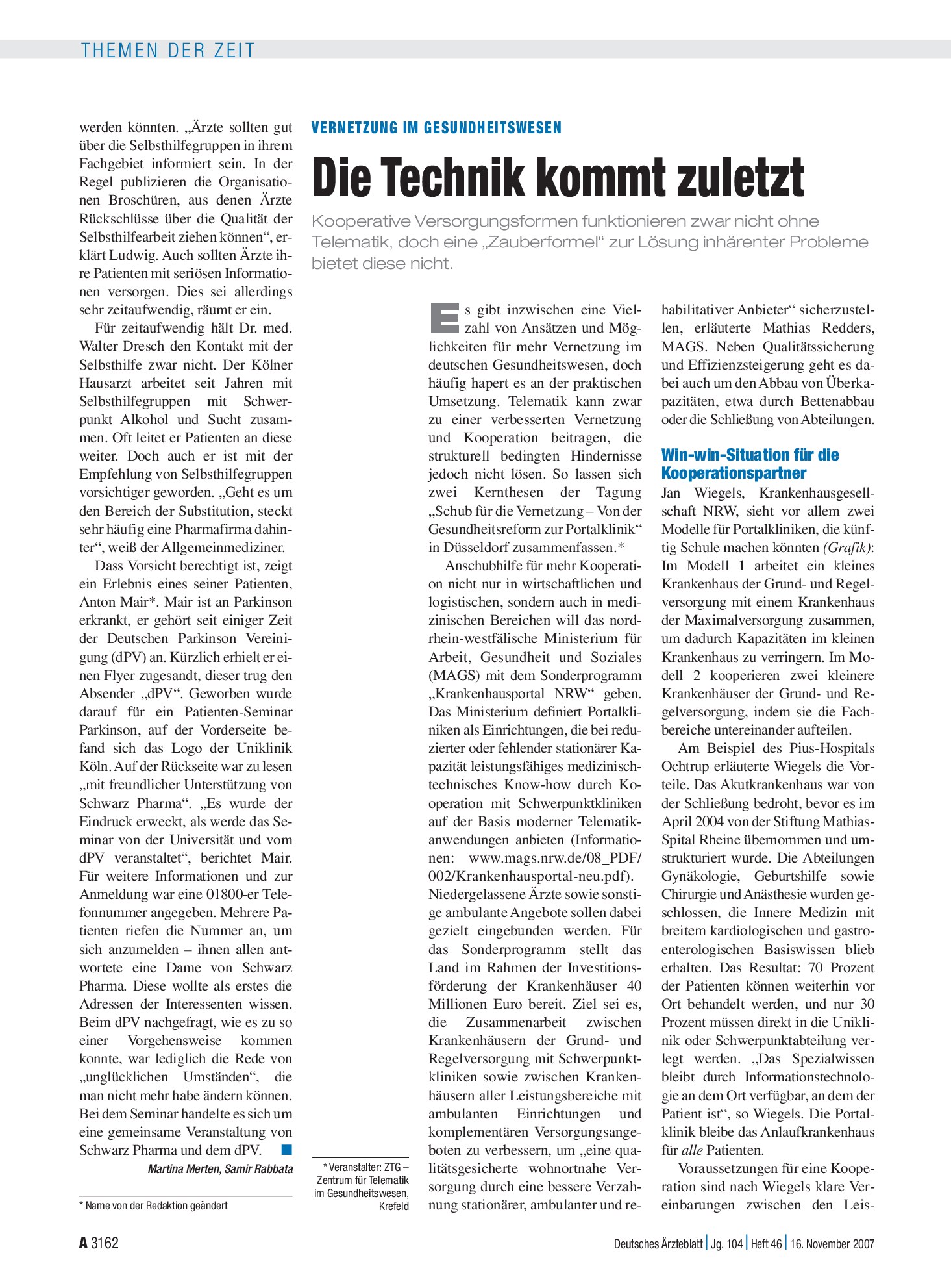 Vorschauseite 1: Vernetzung im Gesundheitswesen: Die Technik kommt zuletzt – Deutsches Ärzteblatt
