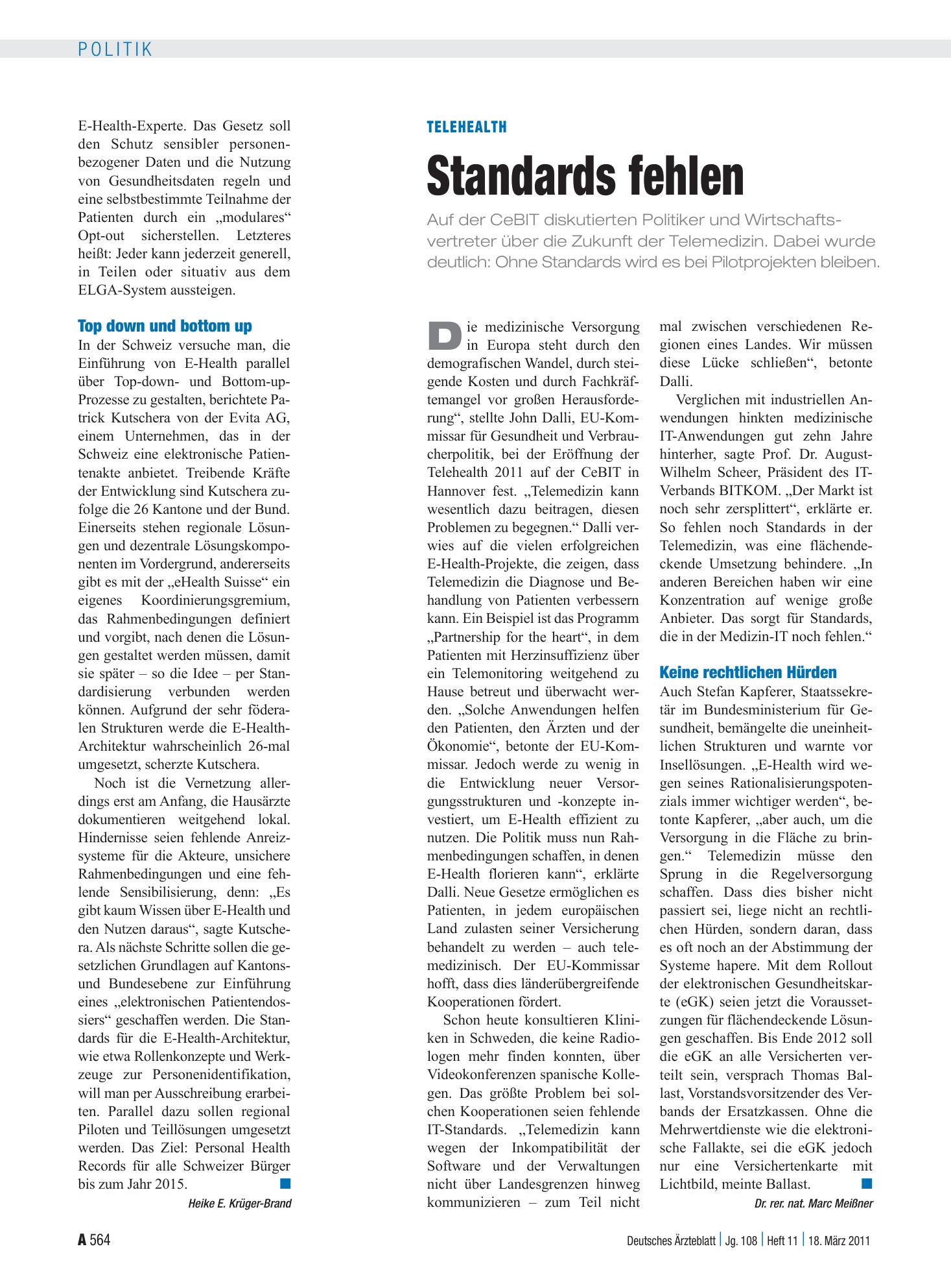 Vorschauseite 1: Telehealth: Standards fehlen – Deutsches Ärzteblatt
