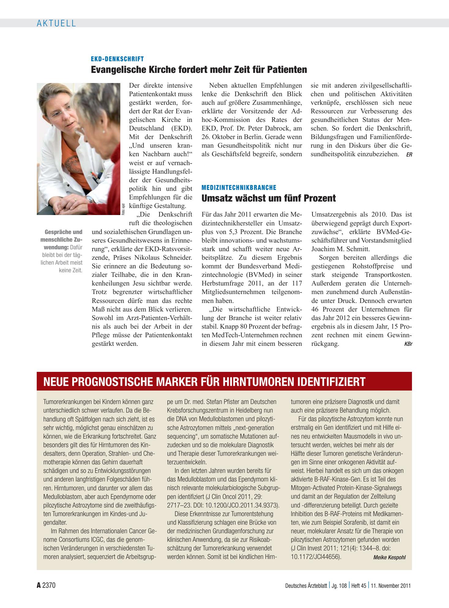 Vorschauseite 1: Medizintechnikbranche: Umsatz wächst um fünf Prozent – Deutsches Ärzteblatt