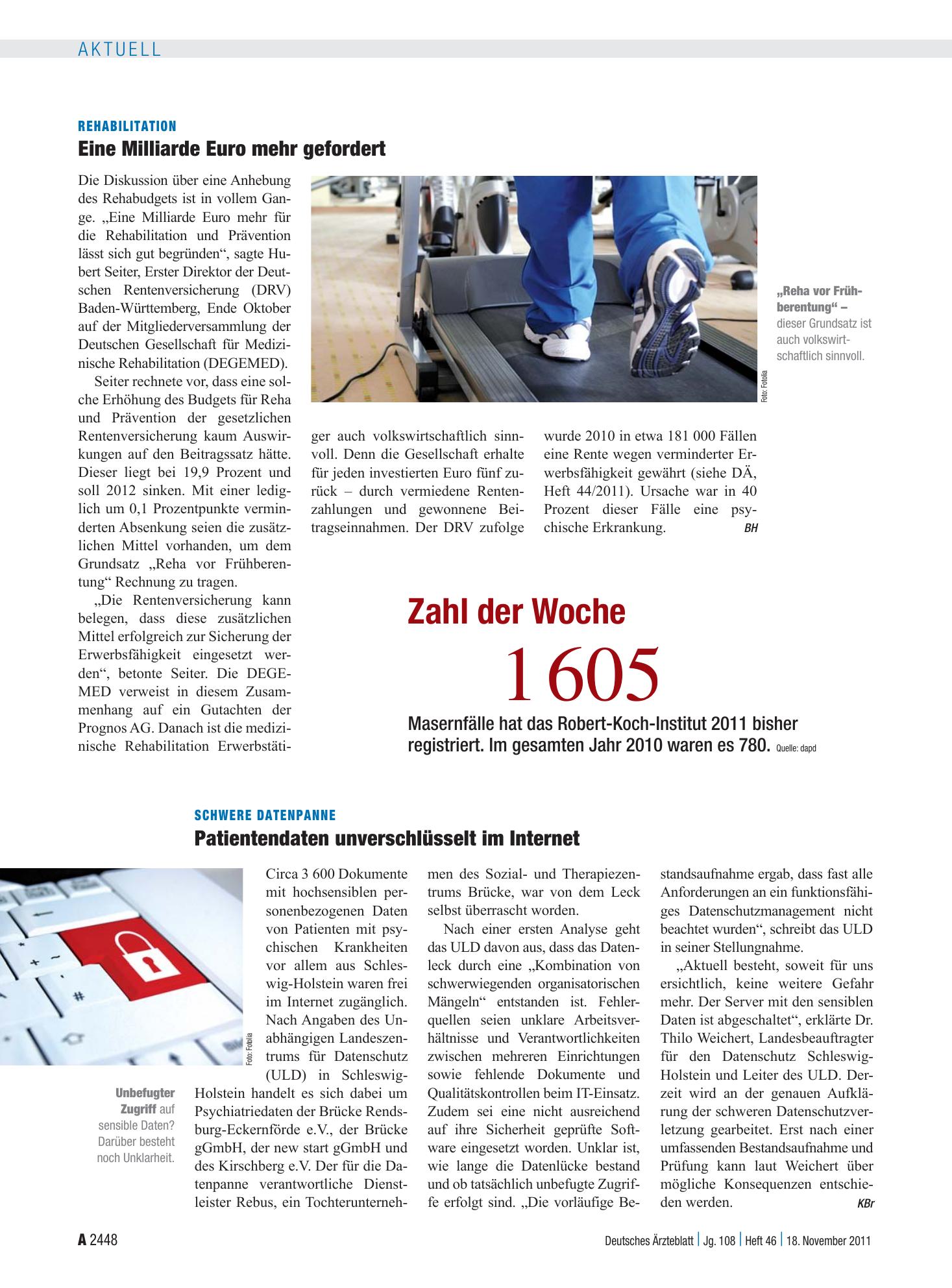 Vorschauseite 1: Zahl der Woche 1 605 – Deutsches Ärzteblatt