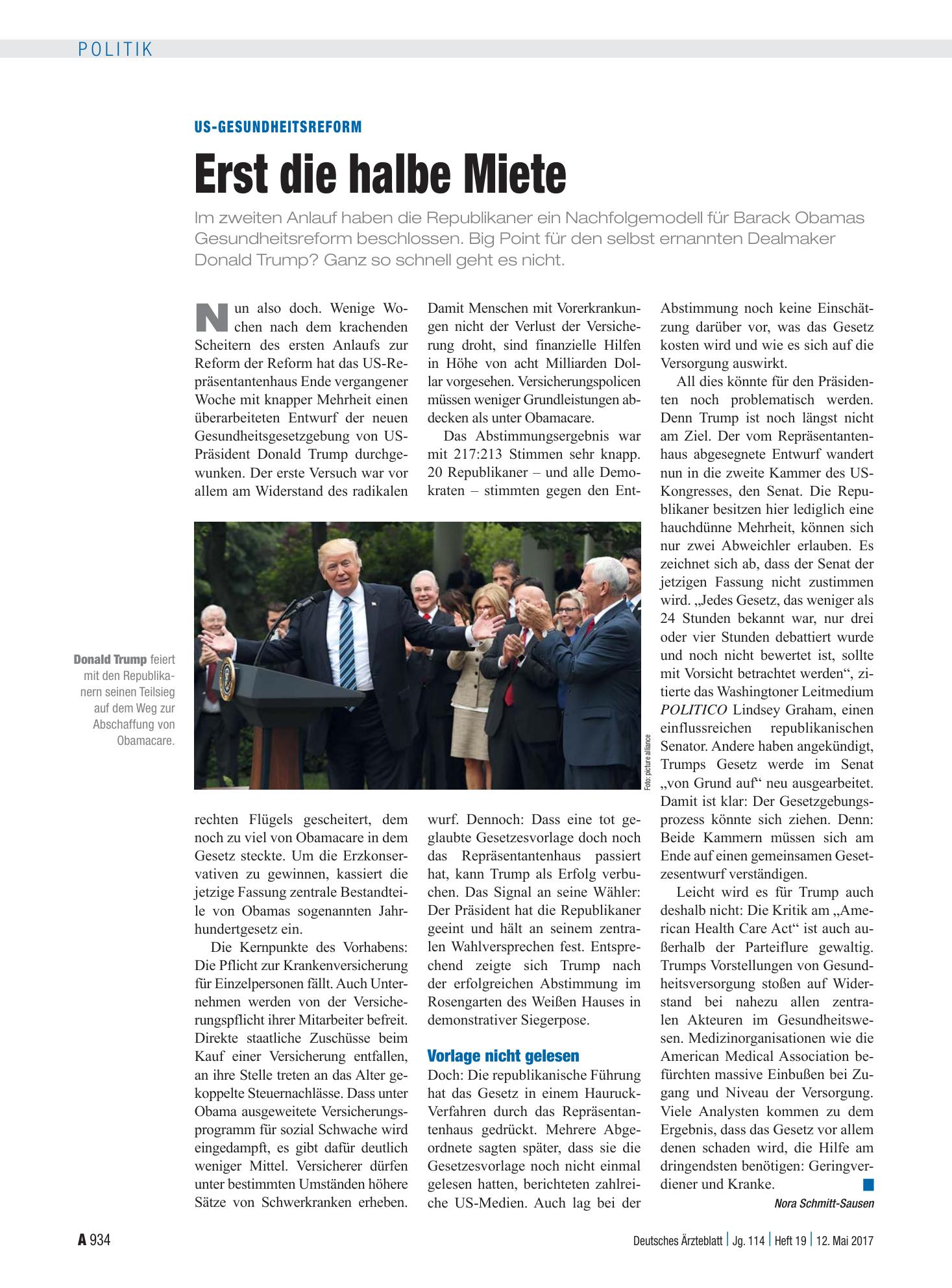 Vorschauseite 1: US-Gesundheitsreform: Erst die halbe Miete – Deutsches Ärzteblatt