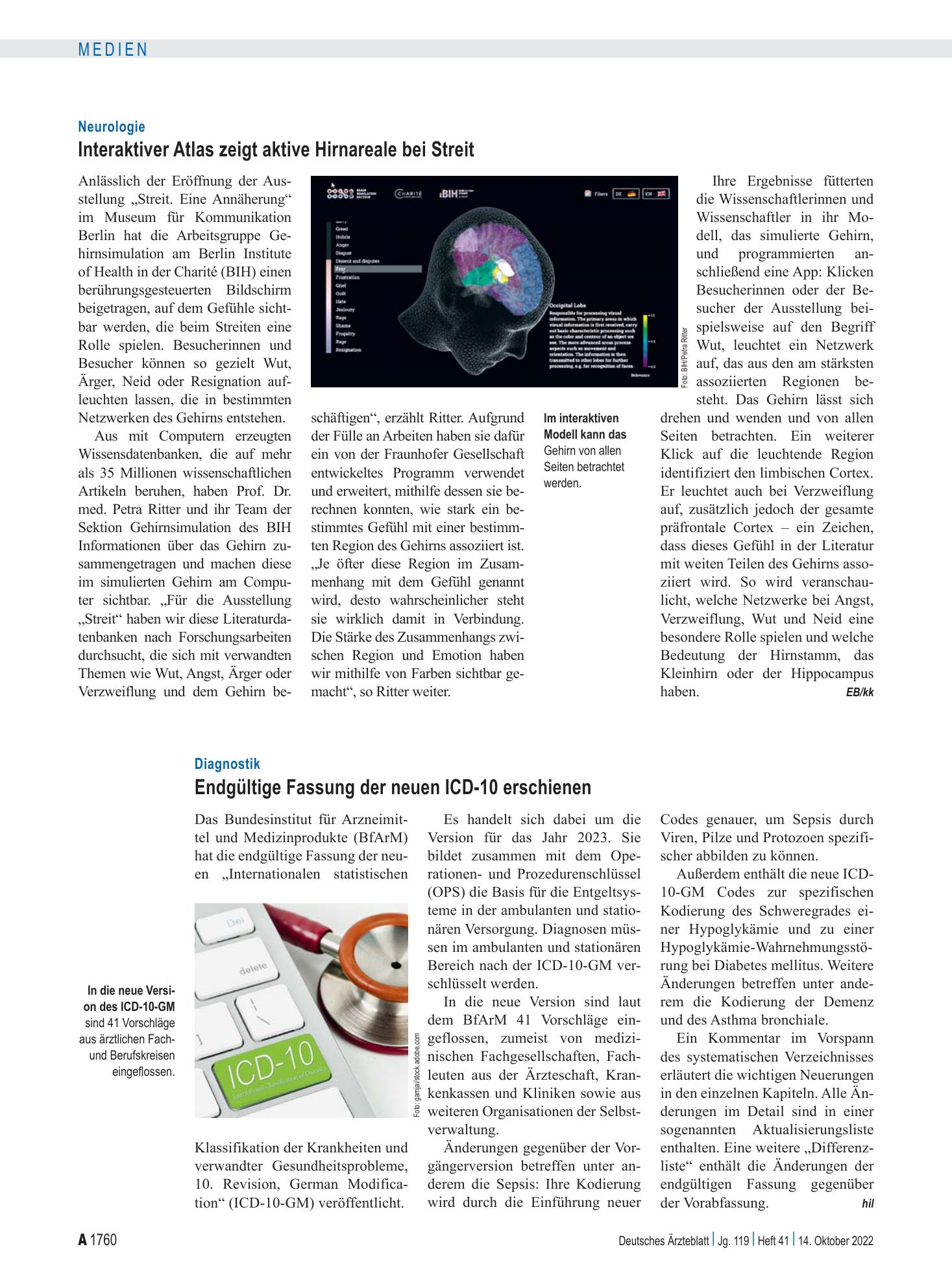 Vorschauseite 1: Diagnostik: Endgültige Fassung der neuen ICD-10 erschienen – Deutsches Ärzteblatt