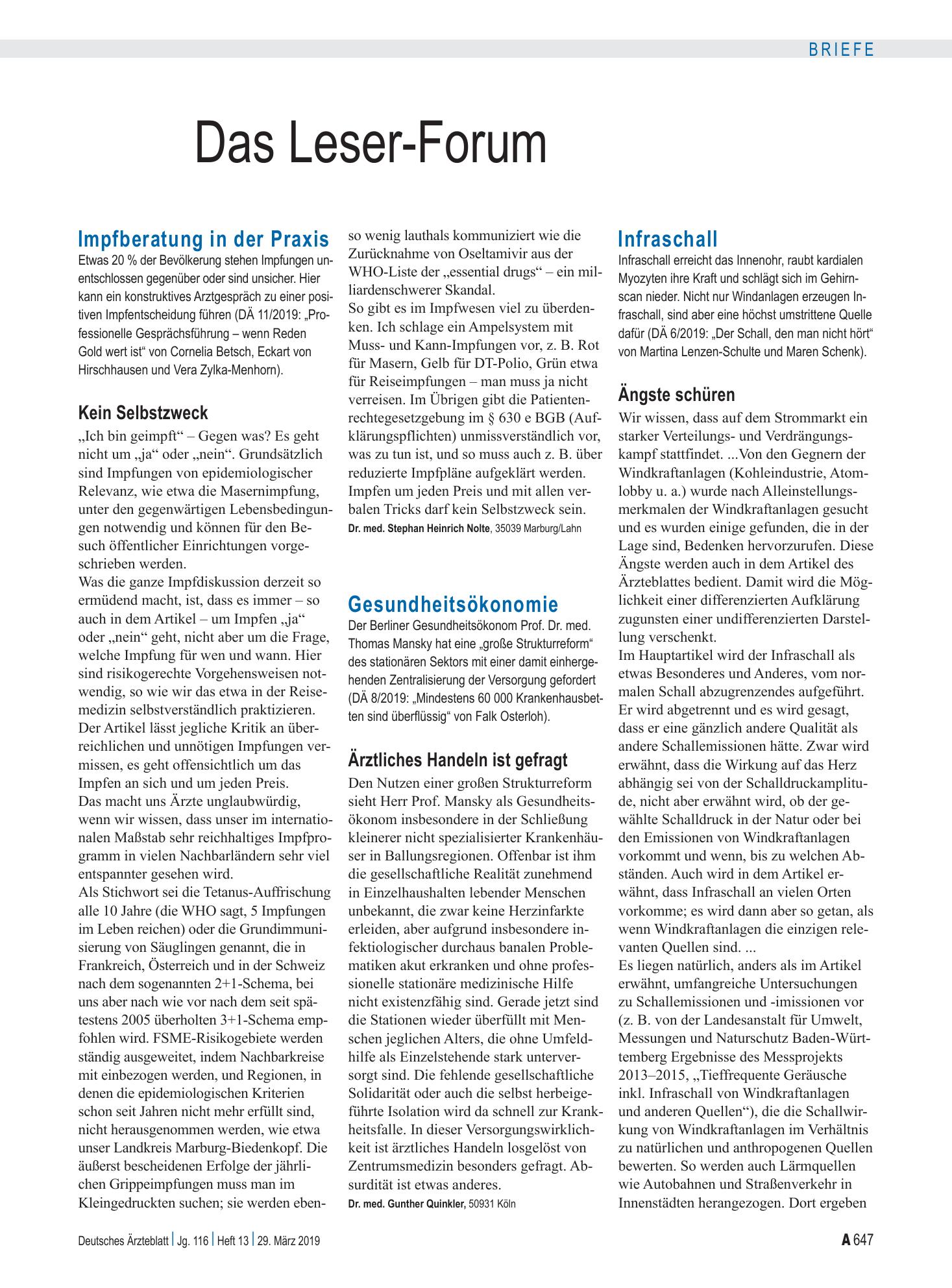 Vorschauseite 1: Infraschall: Ängste schüren – Deutsches Ärzteblatt