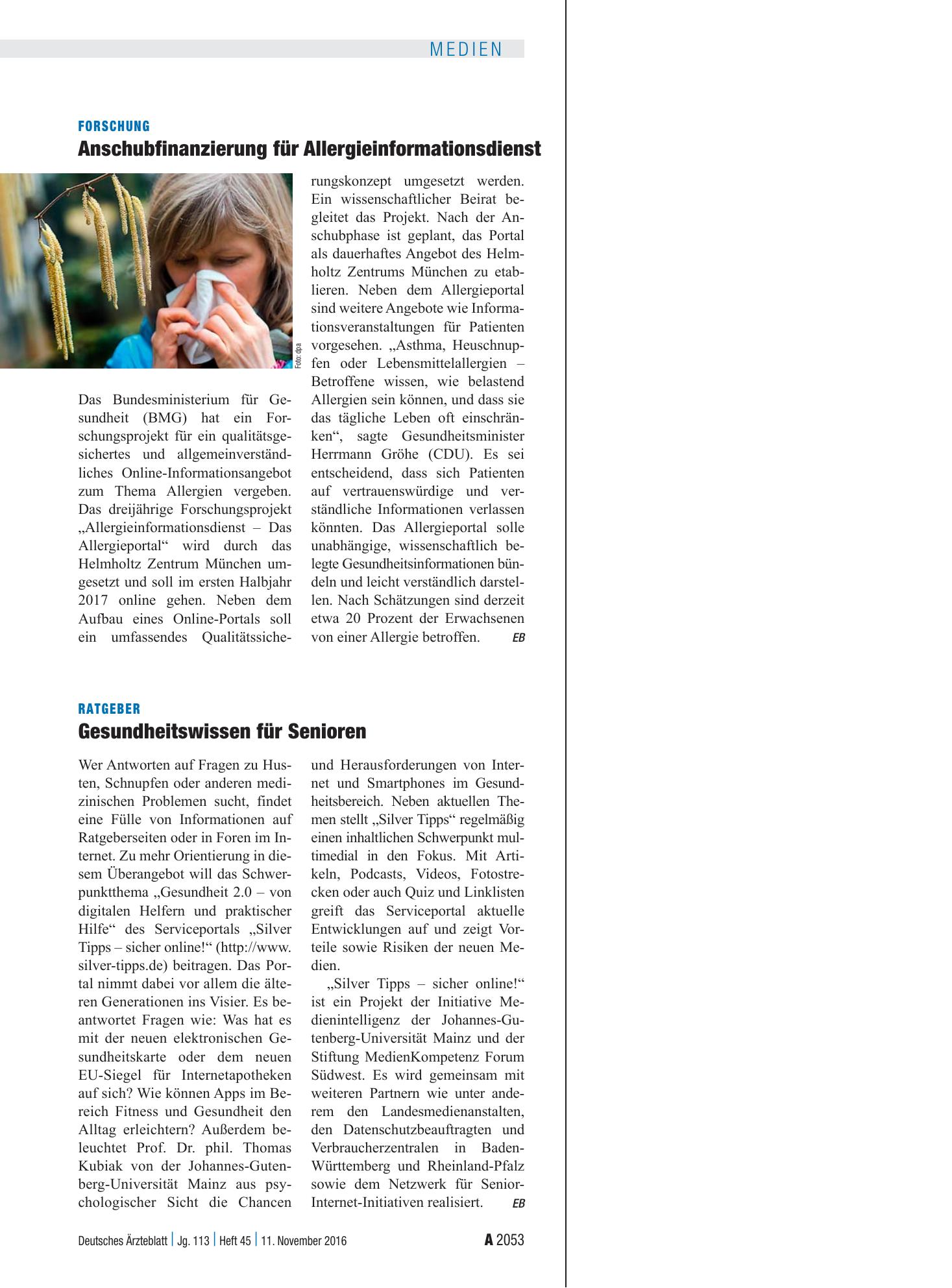 Vorschauseite 1: Ratgeber: Gesundheitswissen für Senioren – Deutsches Ärzteblatt