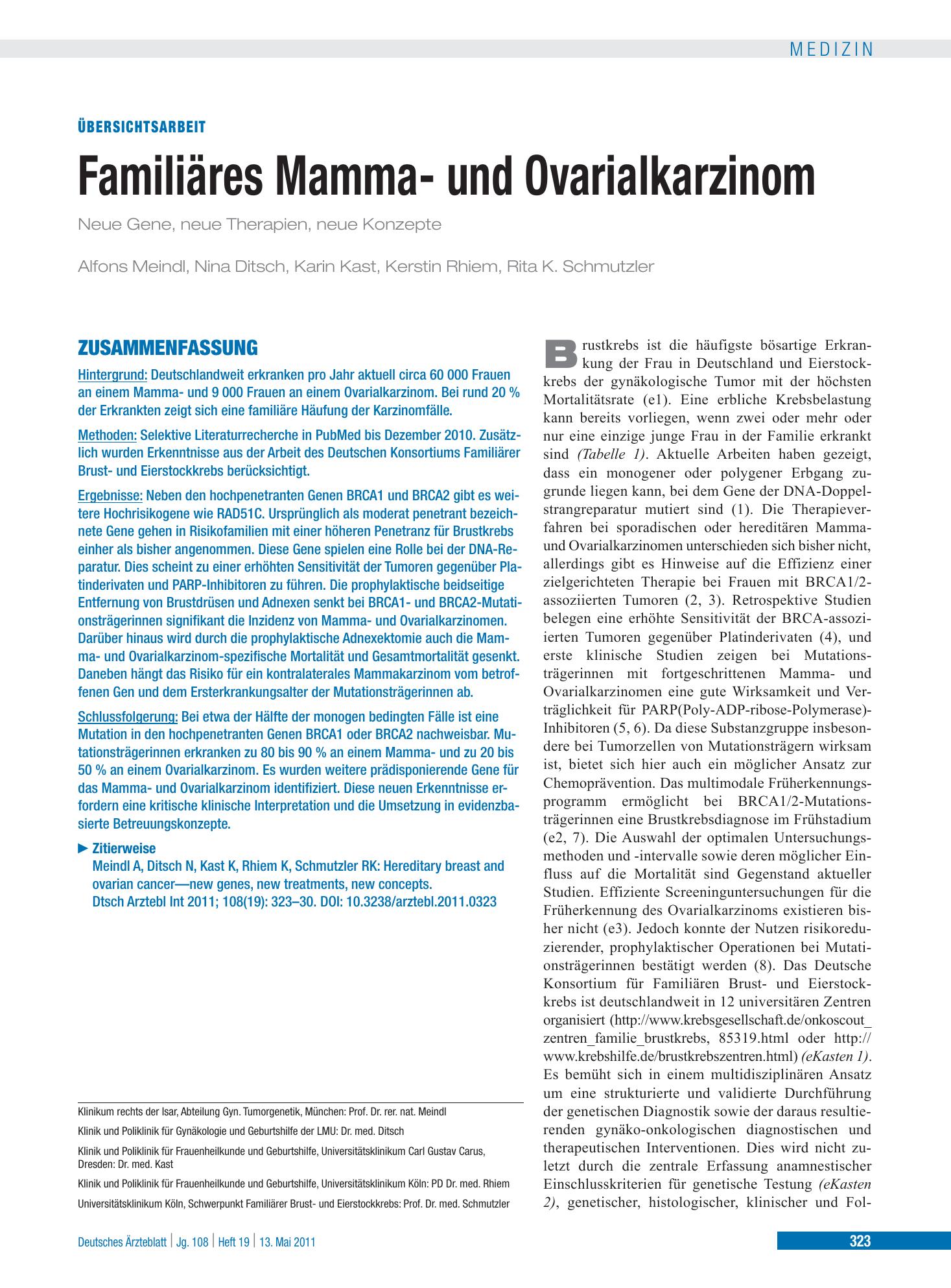 Vorschauseite 1: Familiäres Mamma- und Ovarialkarzinom – Deutsches Ärzteblatt