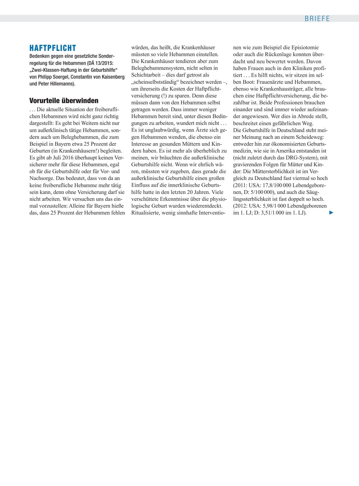 Vorschauseite 1: Haftpflicht: Vorurteile überwinden – Deutsches Ärzteblatt