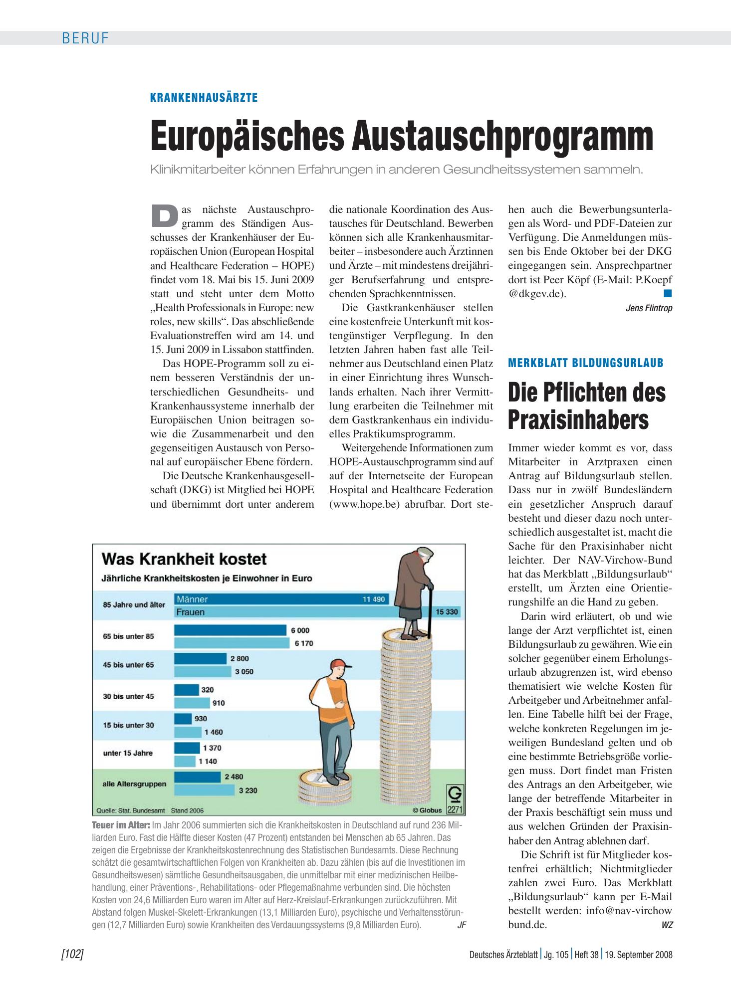 Vorschauseite 1: Krankenhausärzte: Europäisches Austauschprogramm – Deutsches Ärzteblatt