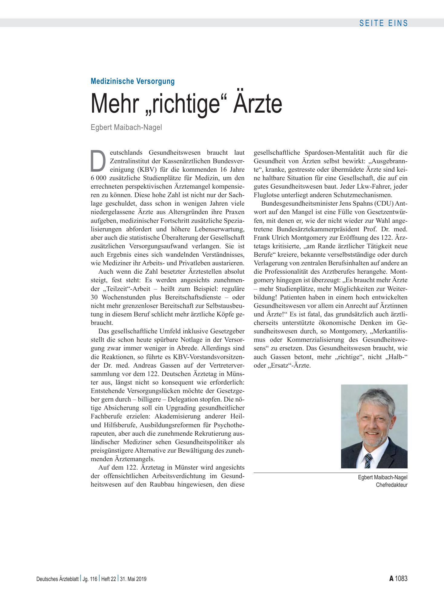 Vorschauseite 1: Medizinische Versorgung: Mehr „richtige“ Ärzte – Deutsches Ärzteblatt