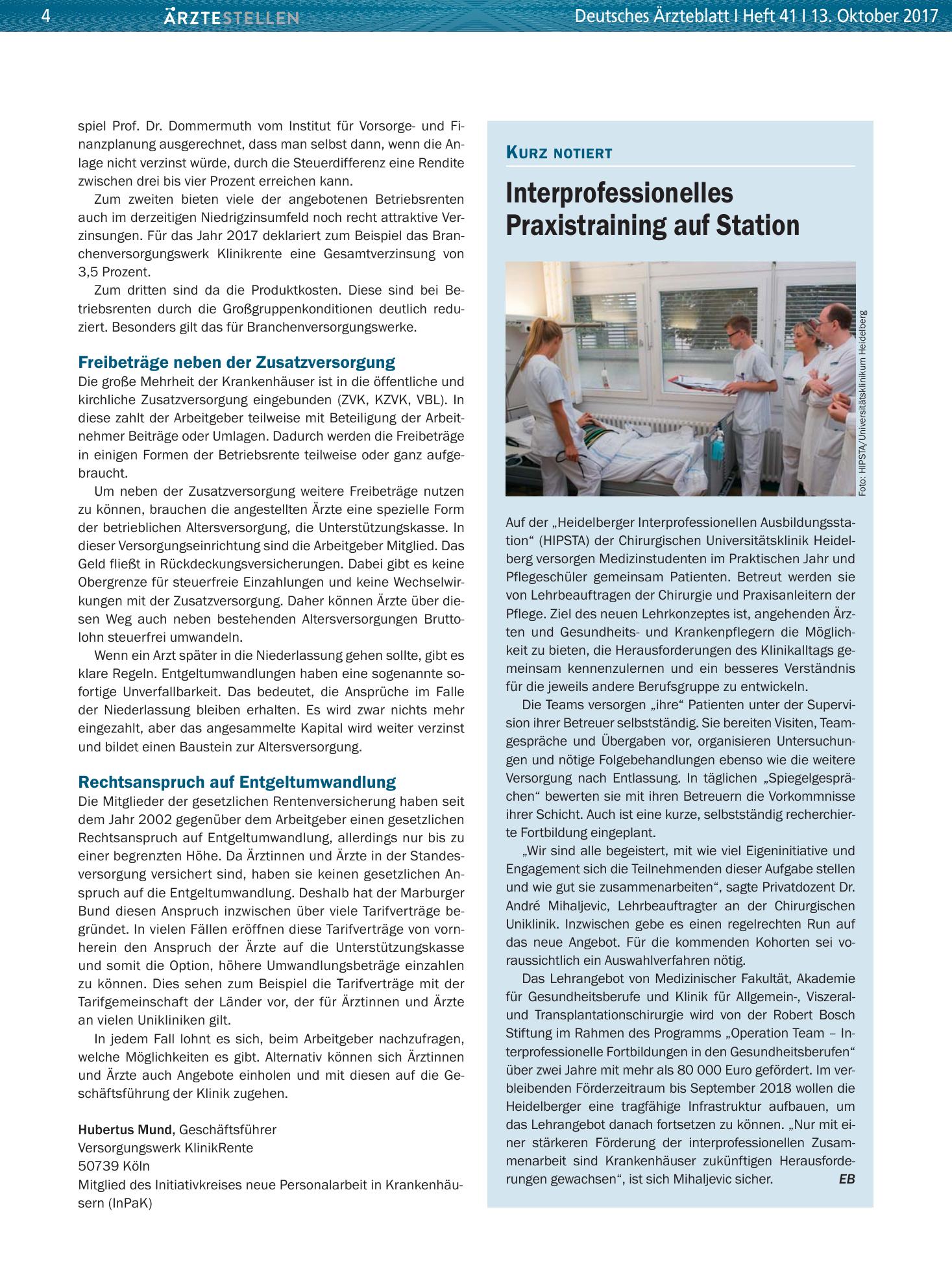 Vorschauseite 1: Interprofessionelles Praxistraining auf Station – Deutsches Ärzteblatt