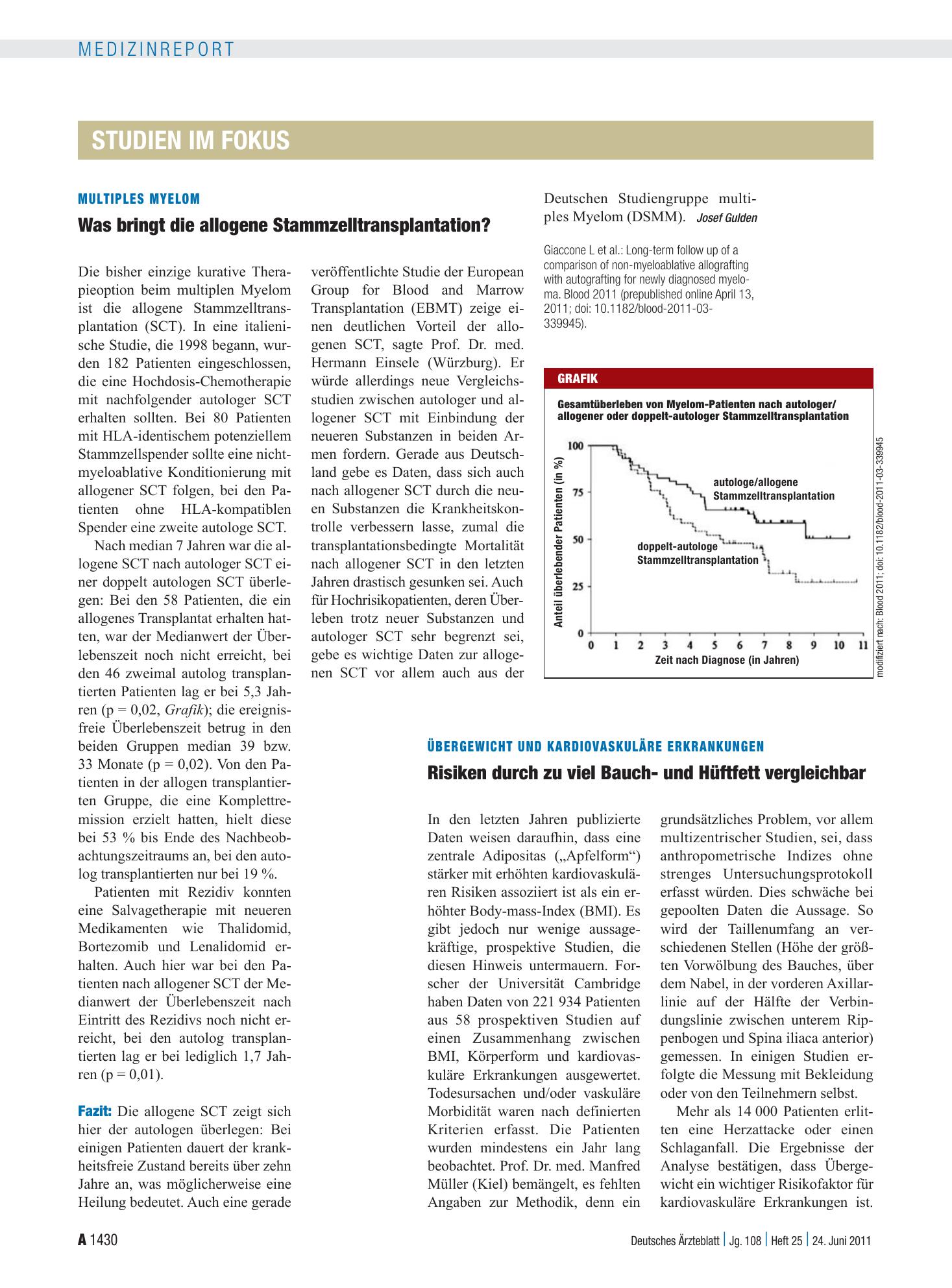 Vorschauseite 1: Multiples Myelom: Was bringt die allogene Stammzelltransplantation? – Deutsches Ärzteblatt