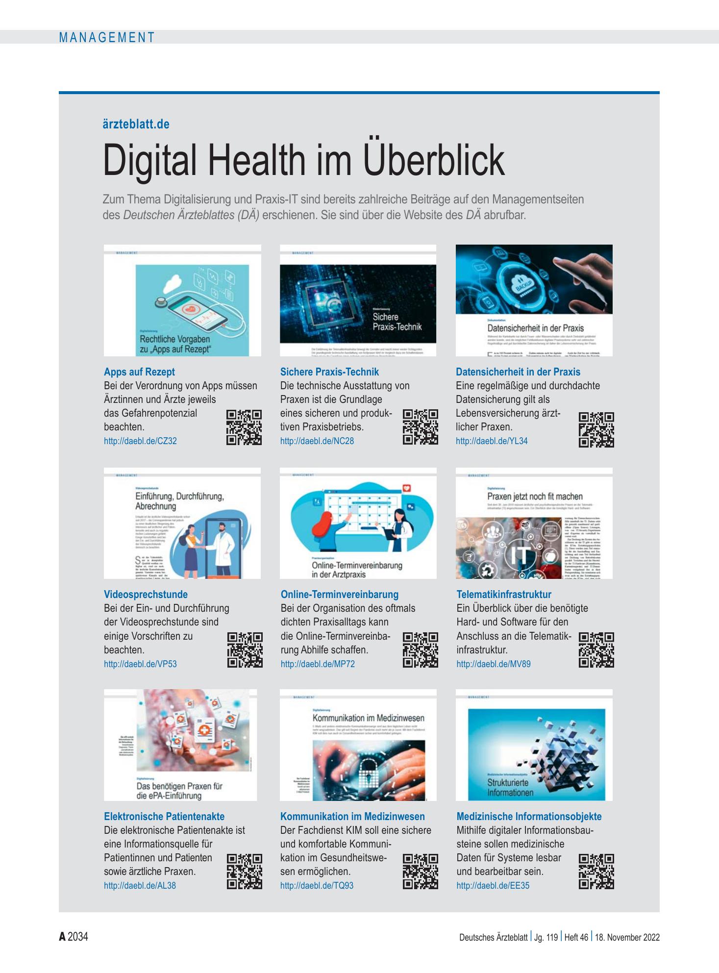 Vorschauseite 1: ärzteblatt.de: Digital Health im Überblick – Deutsches Ärzteblatt