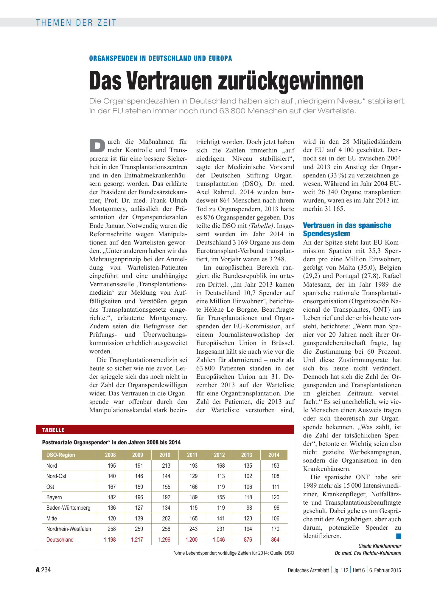 Vorschauseite 1: Organspenden in Deutschland und Europa: Das Vertrauen zurückgewinnen – Deutsches Ärzteblatt