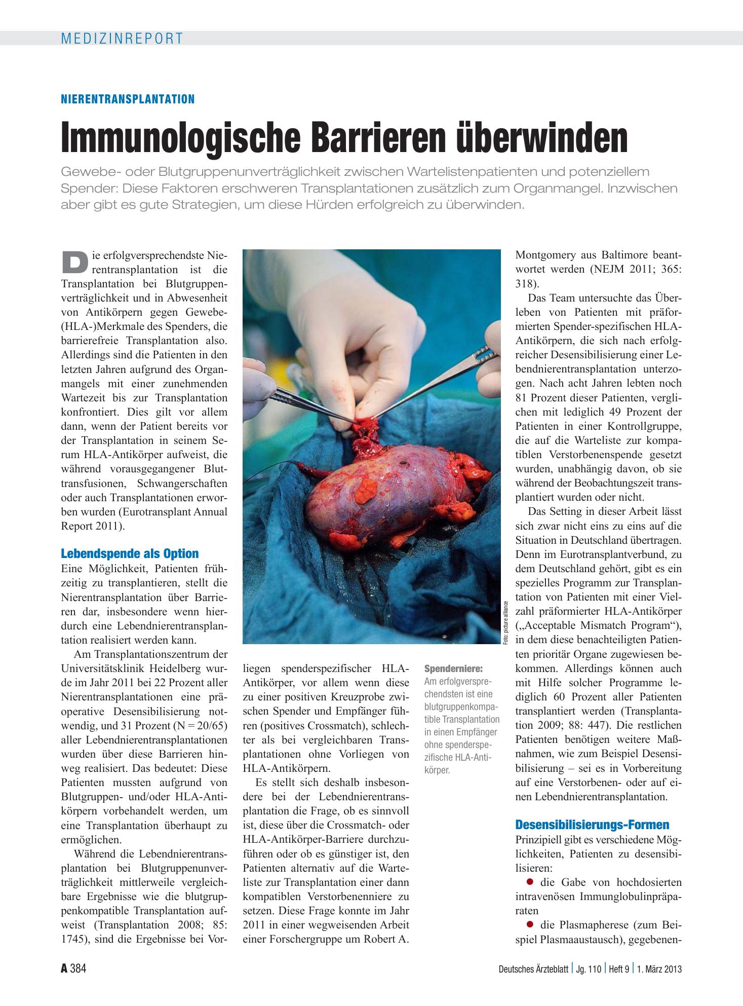 Vorschauseite 1: Nierentransplantation: Immunologische Barrieren überwinden – Deutsches Ärzteblatt
