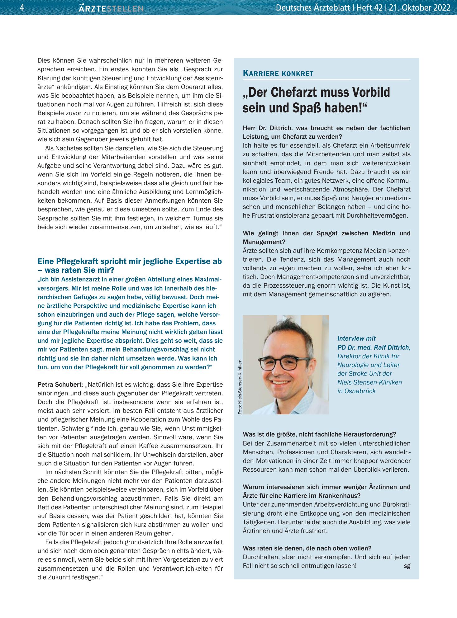 Vorschauseite 1: „Der Chefarzt muss Vorbild sein und Spaß haben!“ – Deutsches Ärzteblatt