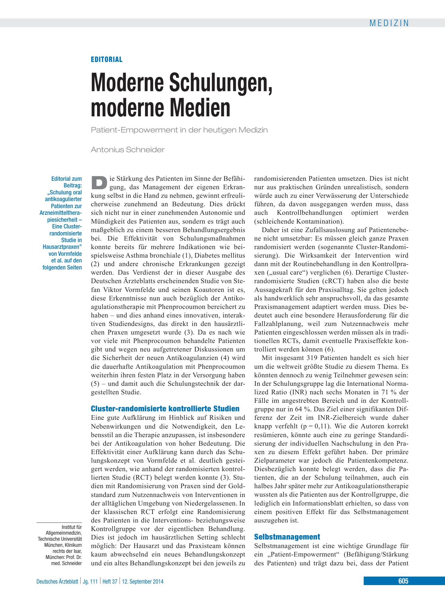 Vorschauseite 1: Moderne Schulungen, moderne Medien – Deutsches Ärzteblatt