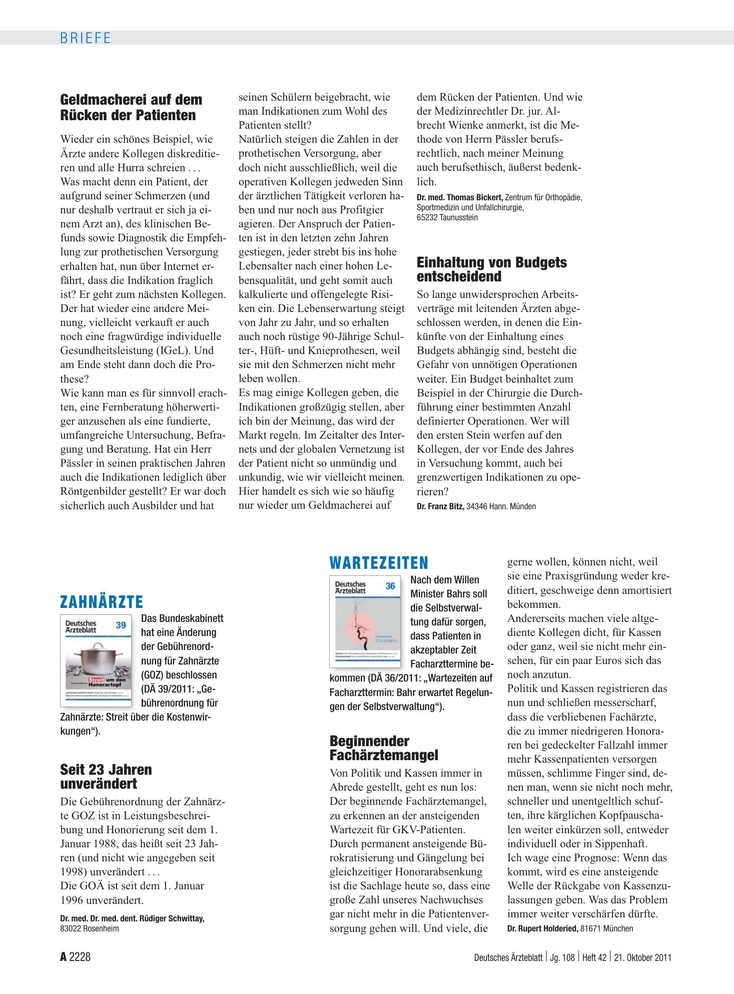 Vorschauseite 1: Zahnärzte: Seit 23 Jahren unverändert – Deutsches Ärzteblatt