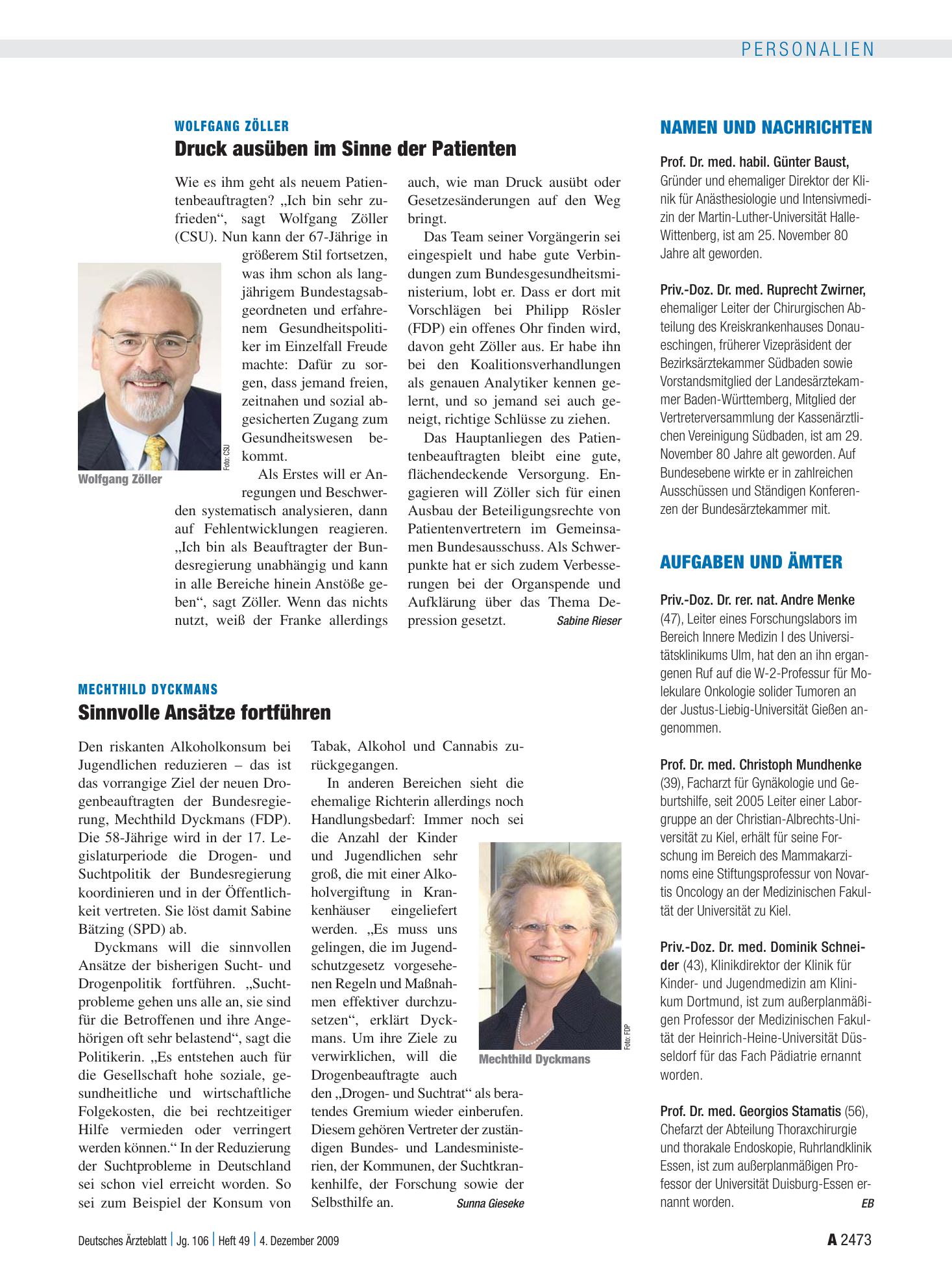 Vorschauseite 1: Aufgaben und Ämter – Deutsches Ärzteblatt