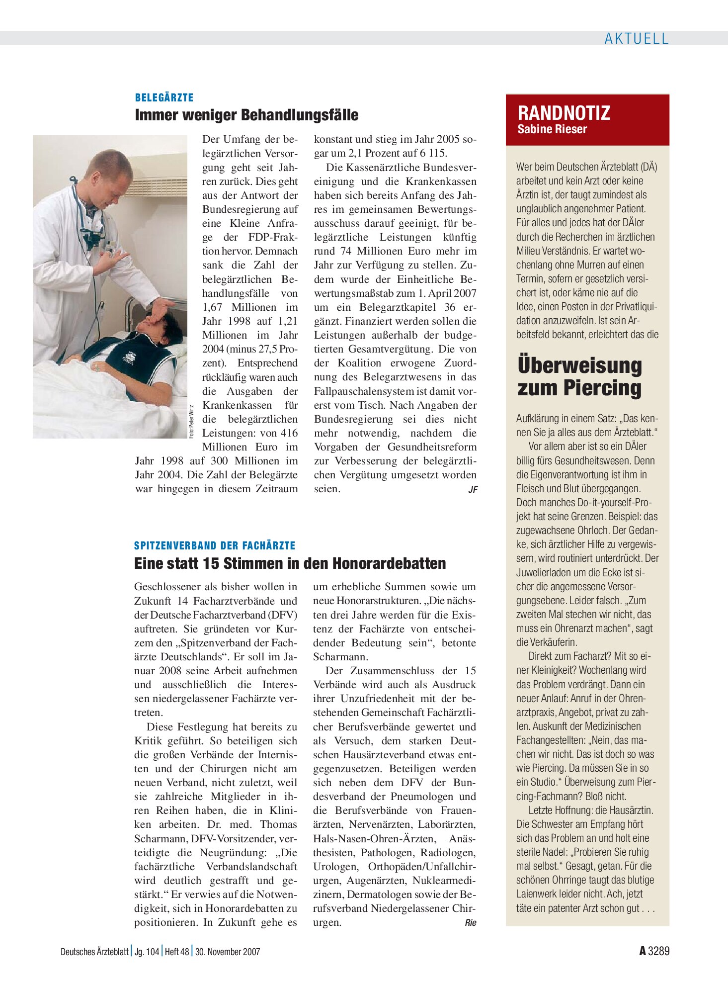 Vorschauseite 1: RANDNOTIZ: Überweisung zum Piercing – Deutsches Ärzteblatt