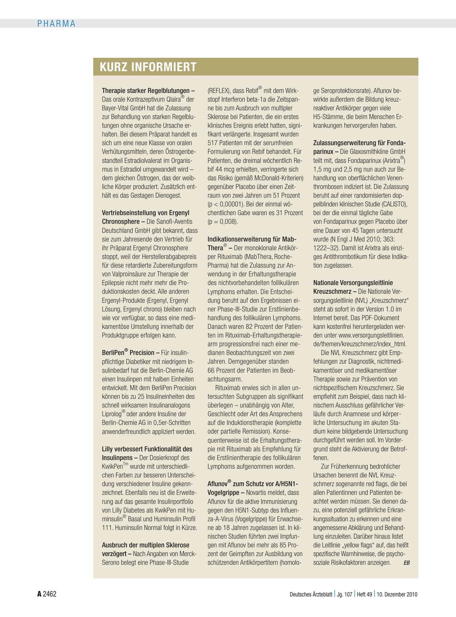 Vorschauseite 1: Kurz informiert – Deutsches Ärzteblatt