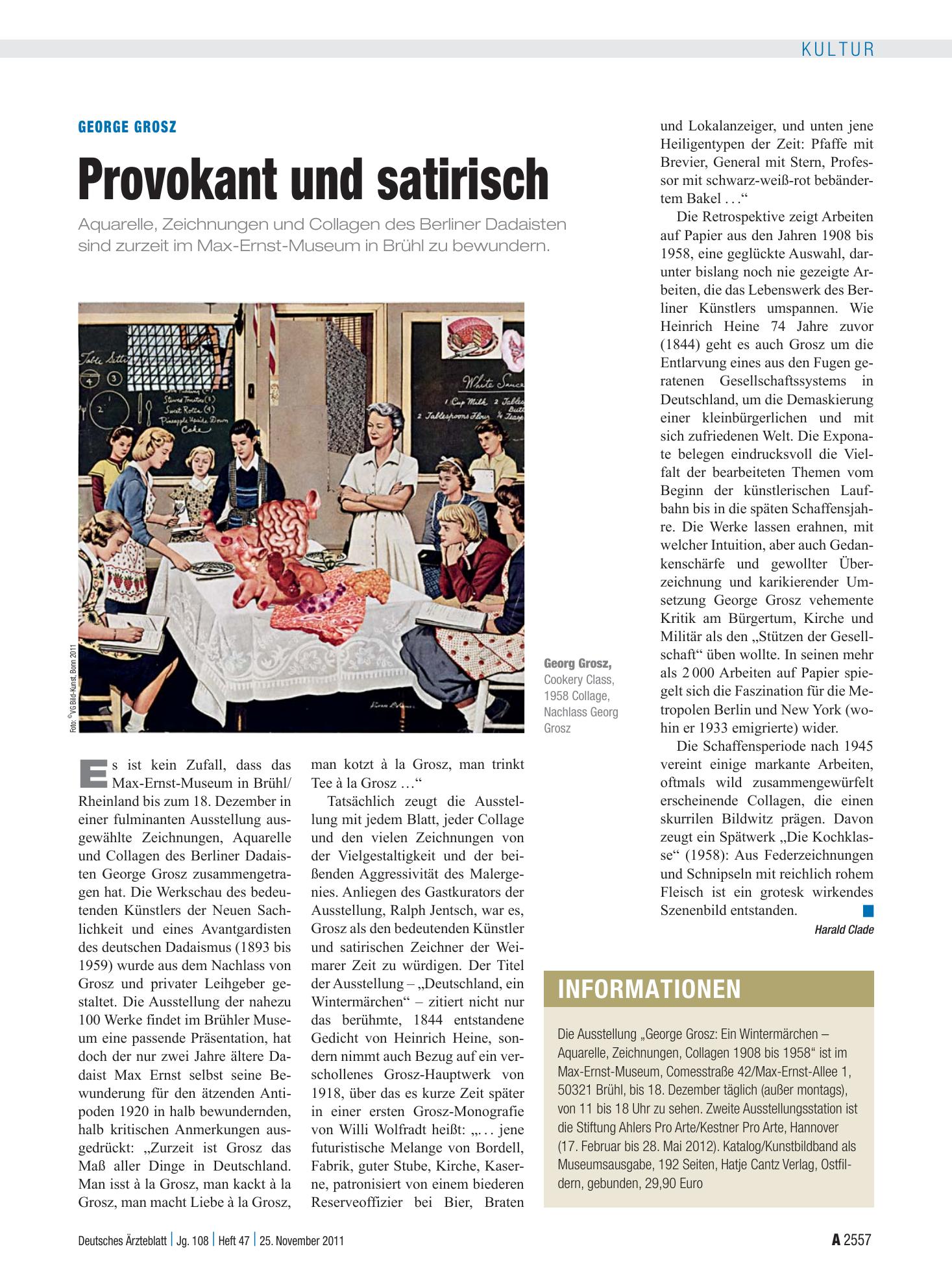 Vorschauseite 1: George Grosz: Provokant und satirisch – Deutsches Ärzteblatt