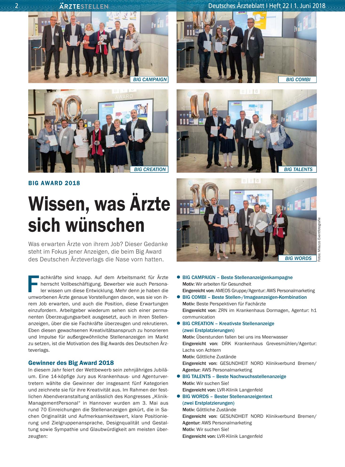 Vorschauseite 1: Big Award 2018: Wissen, was Ärzte sich wünschen – Deutsches Ärzteblatt