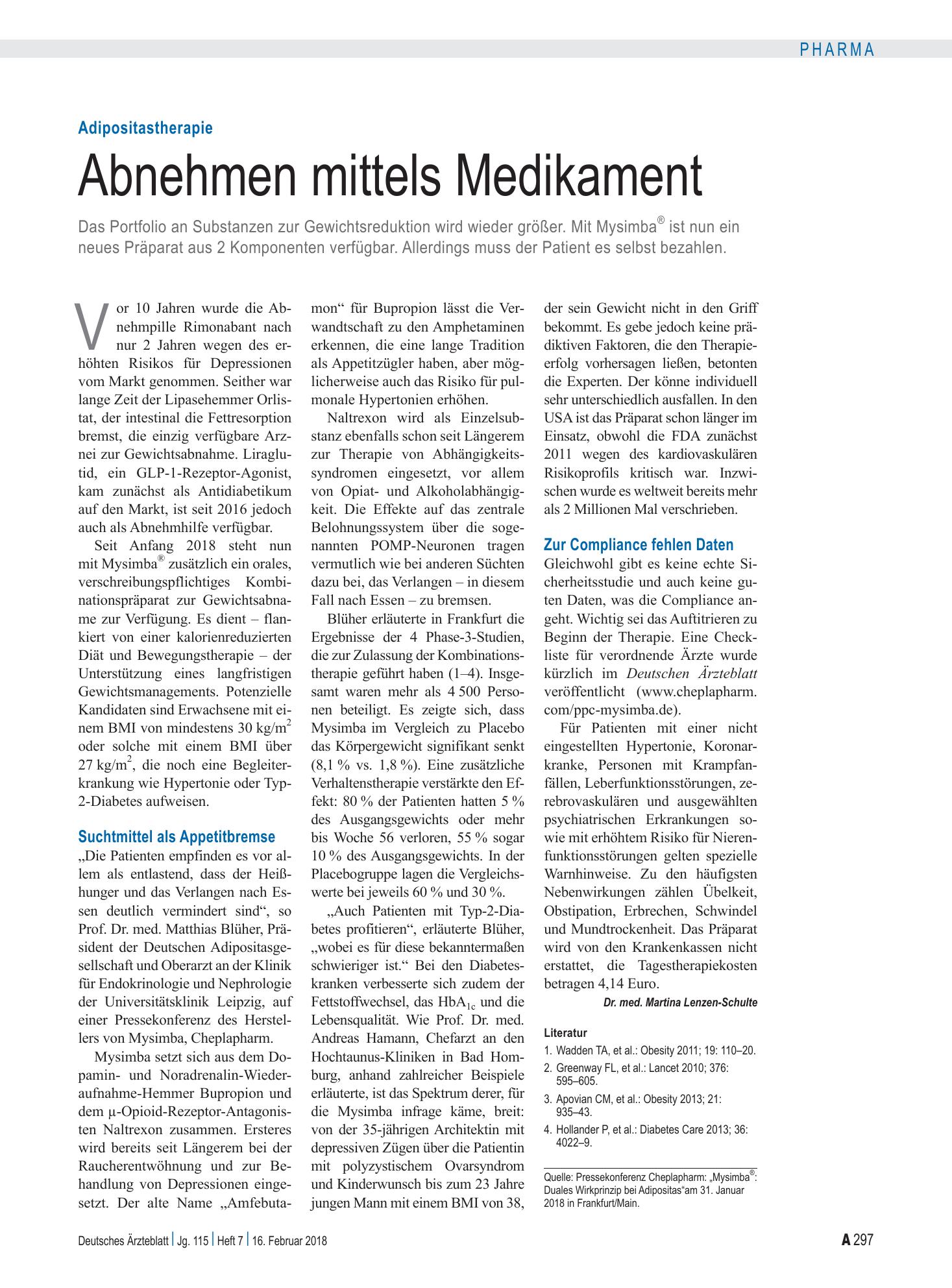 Vorschauseite 1: Adipositastherapie: Abnehmen mittels Medikament – Deutsches Ärzteblatt