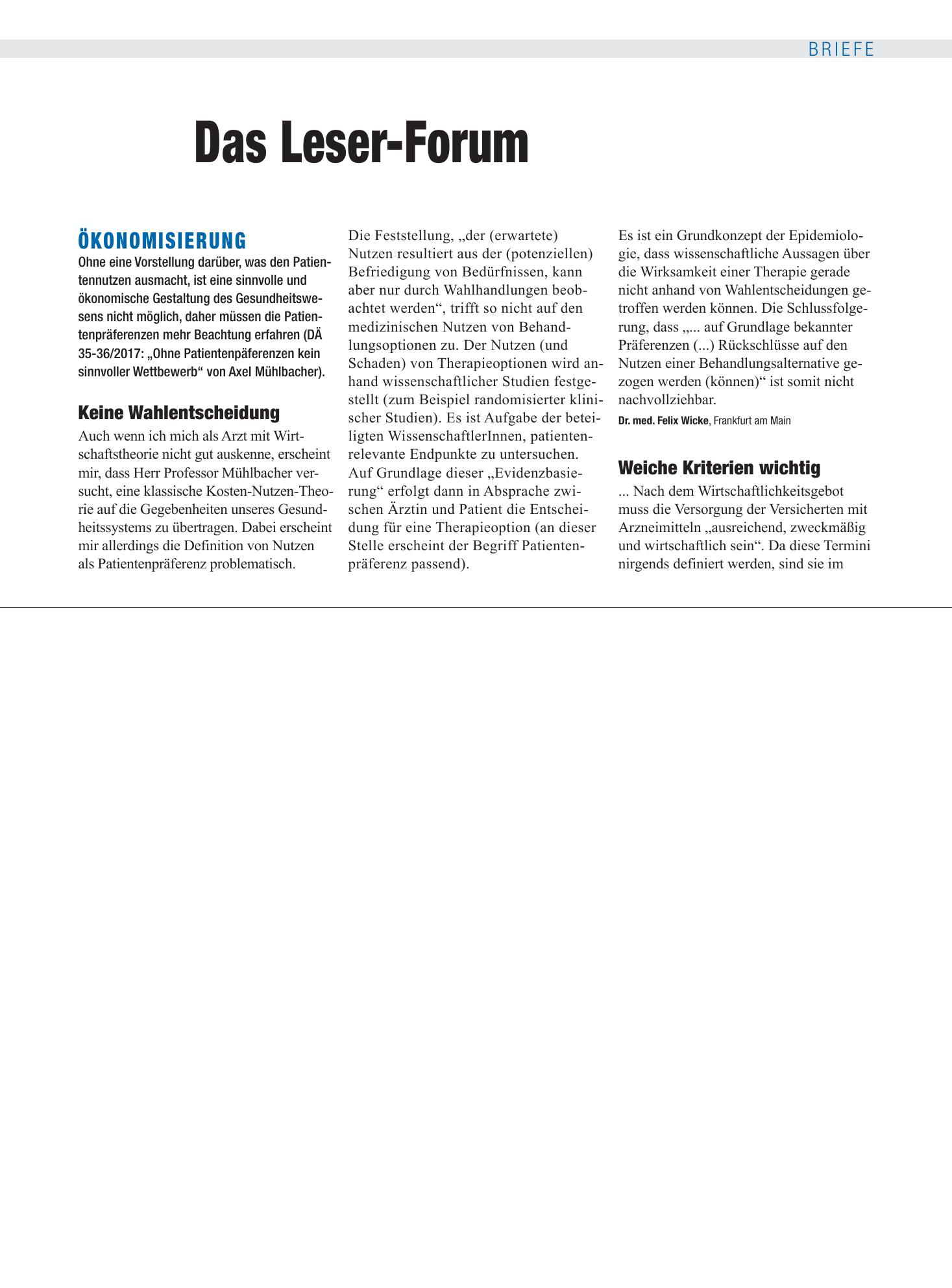 Vorschauseite 1: Ökonomisierung: Weiche Kriterien wichtig – Deutsches Ärzteblatt