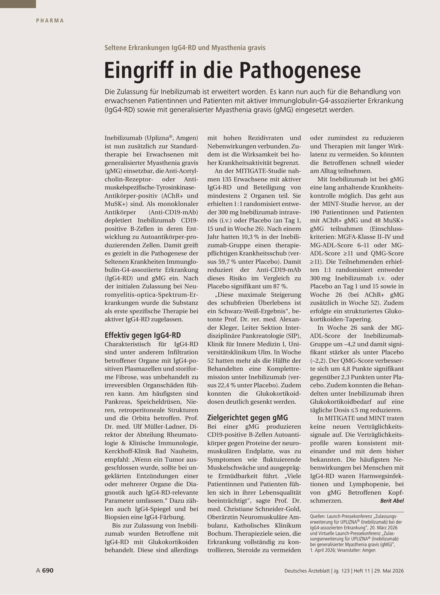 Vorschauseite 1: Seltene Erkrankungen IgG4-RD und Myasthenia gravis: Eingriff in die Pathogenese – Deutsches Ärzteblatt