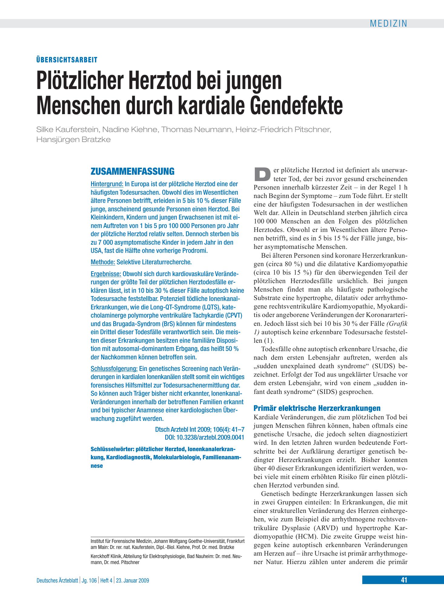 Vorschauseite 1: Plötzlicher Herztod bei jungen Menschen durch kardiale Gendefekte – Deutsches Ärzteblatt