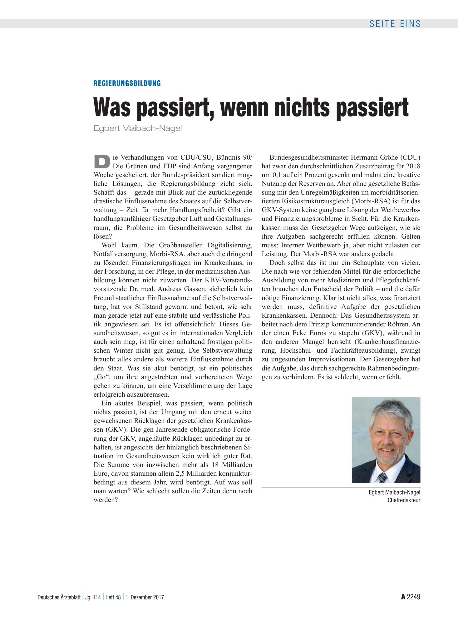Vorschauseite 1: Regierungsbildung: Was passiert, wenn nichts passiert – Deutsches Ärzteblatt