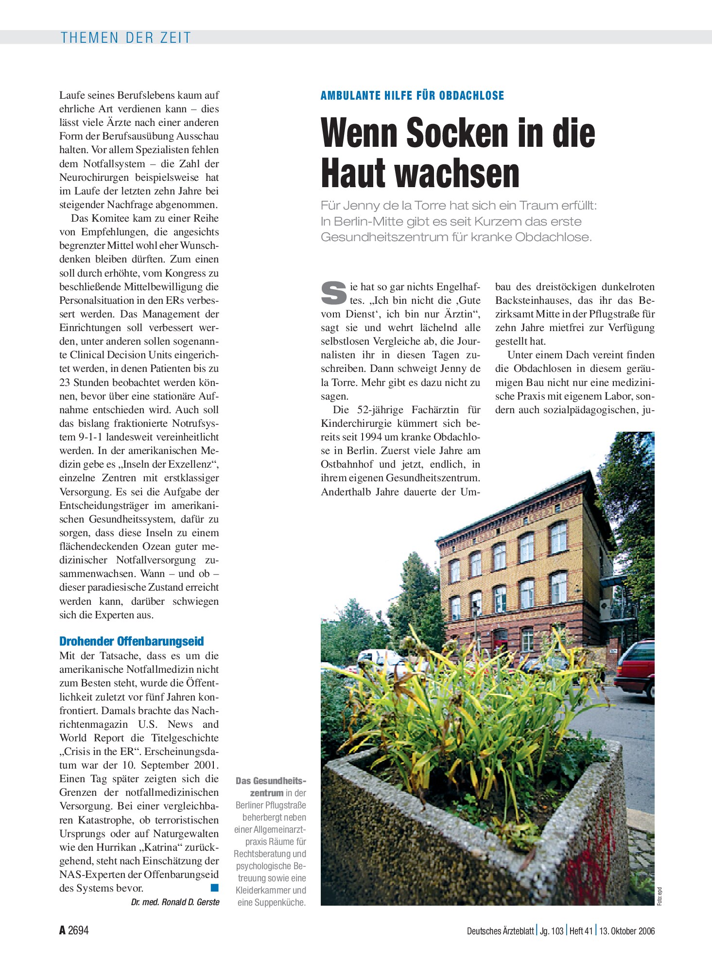 Vorschauseite 1: Ambulante Hilfe für Obdachlose: Wenn Socken in die Haut wachsen – Deutsches Ärzteblatt