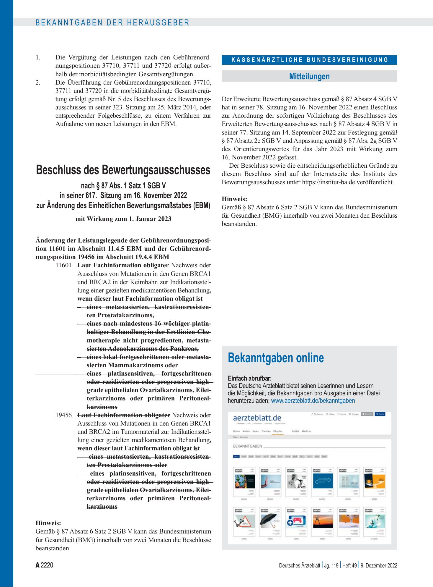Vorschauseite 1: Mitteilungen – Deutsches Ärzteblatt