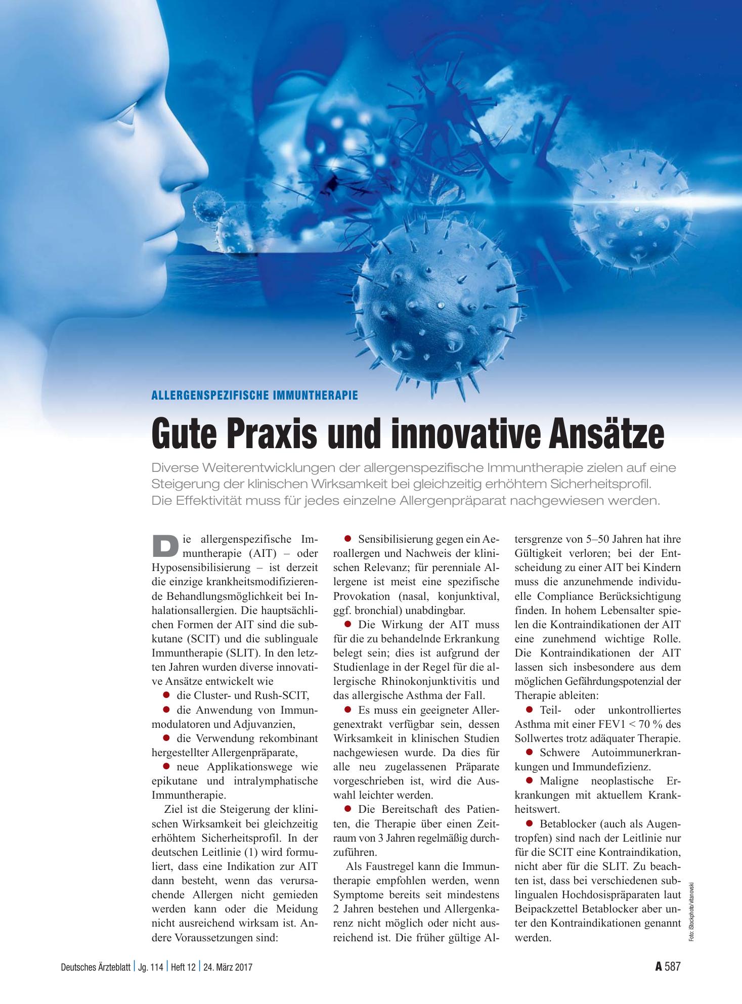 Vorschauseite 1: Allergenspezifische Immuntherapie: Gute Praxis und innovative Ansätze – Deutsches Ärzteblatt