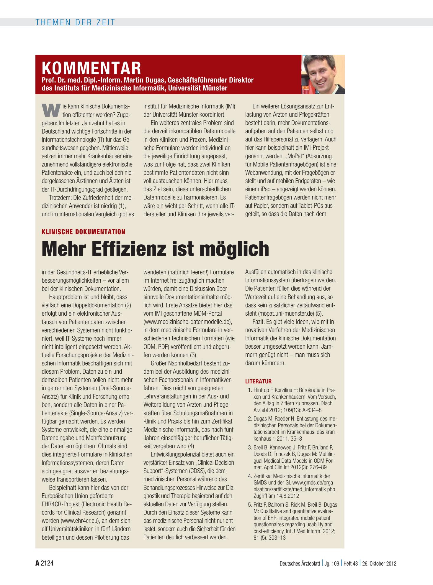 Vorschauseite 1: Klinische Dokumentation: Mehr Effizienz ist möglich – Deutsches Ärzteblatt