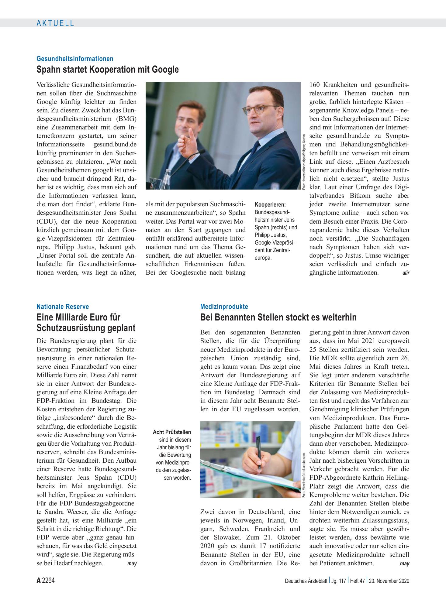 Vorschauseite 1: Gesundheitsinformationen: Spahn startet Kooperation mit Google – Deutsches Ärzteblatt