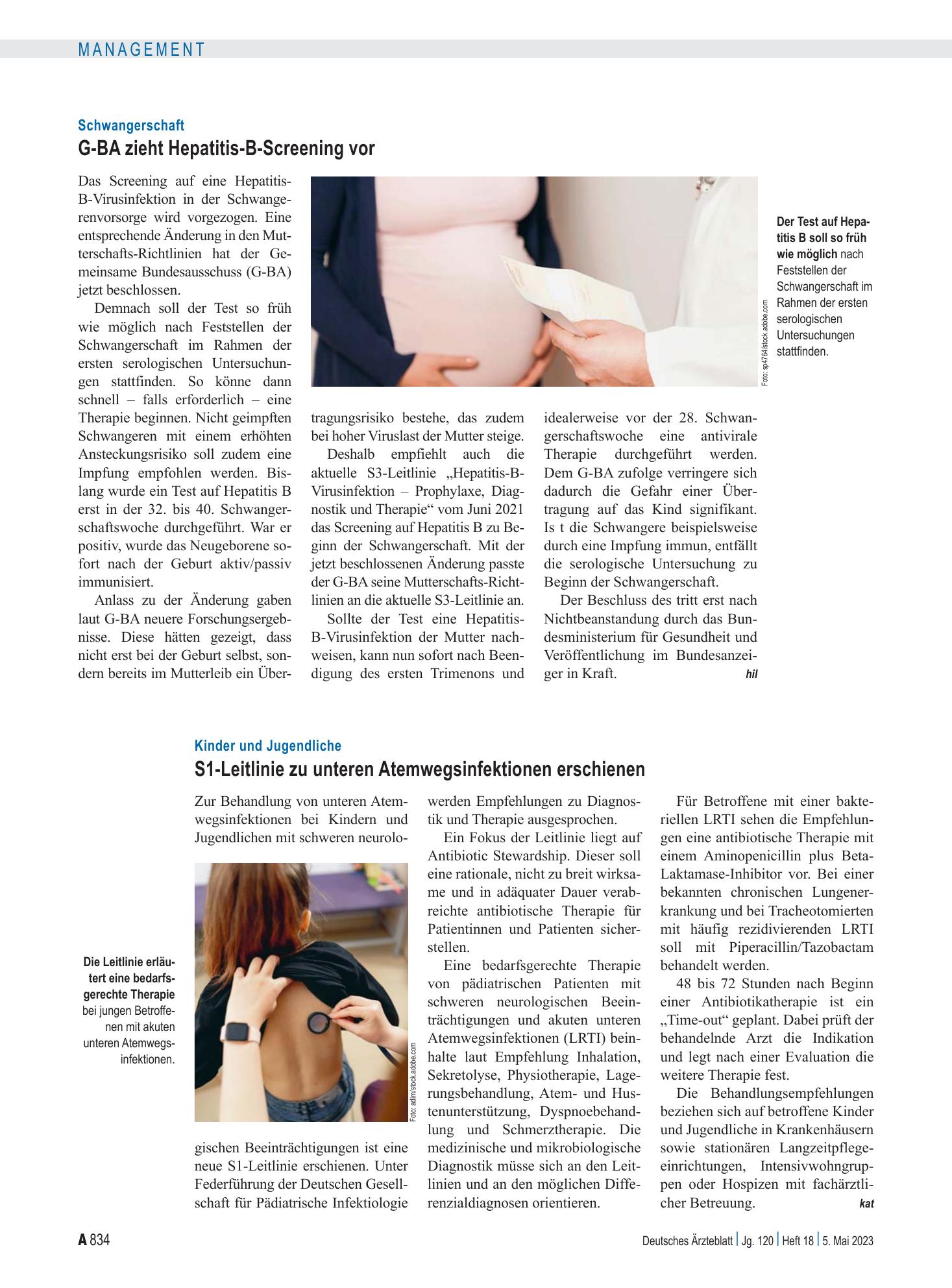 Vorschauseite 1: Schwangerschaft: G-BA zieht Hepatitis-B-Screening vor – Deutsches Ärzteblatt
