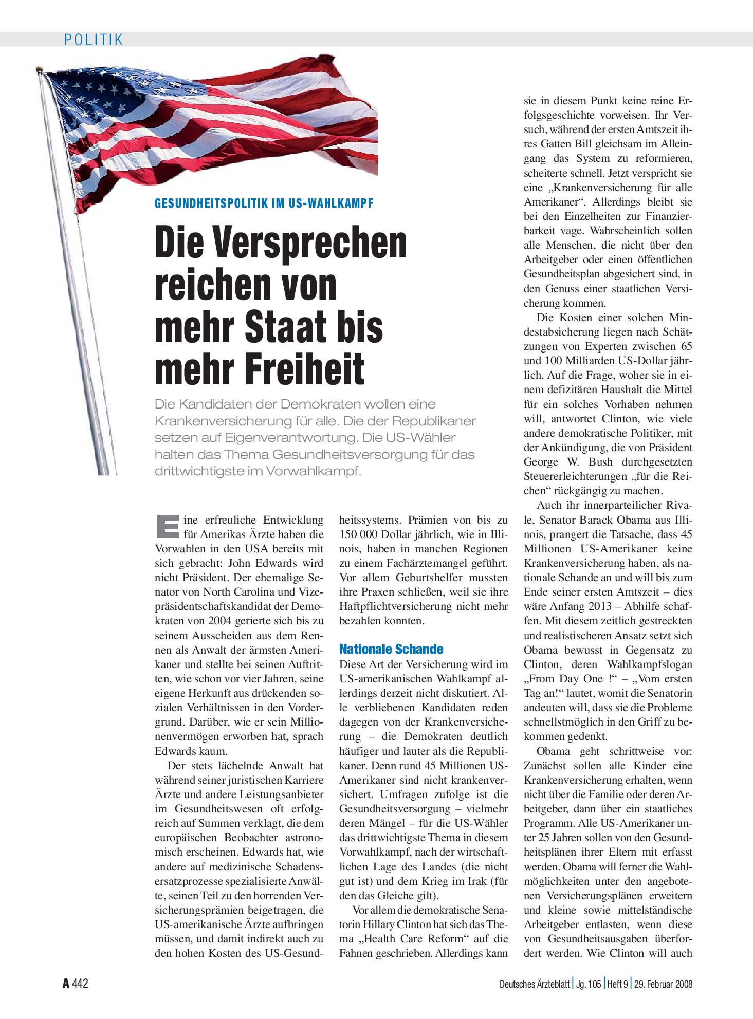 Vorschauseite 1: Gesundheitspolitik im US-Wahlkampf: Die Versprechen reichen von mehr Staat bis mehr Freiheit – Deutsches Ärzteblatt