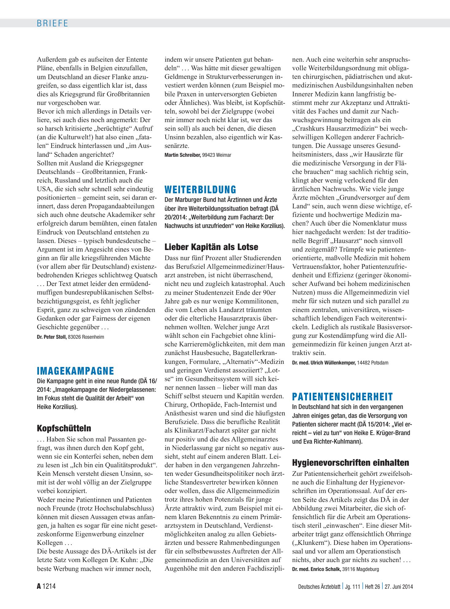 Vorschauseite 1: Imagekampagne: Kopfschütteln – Deutsches Ärzteblatt