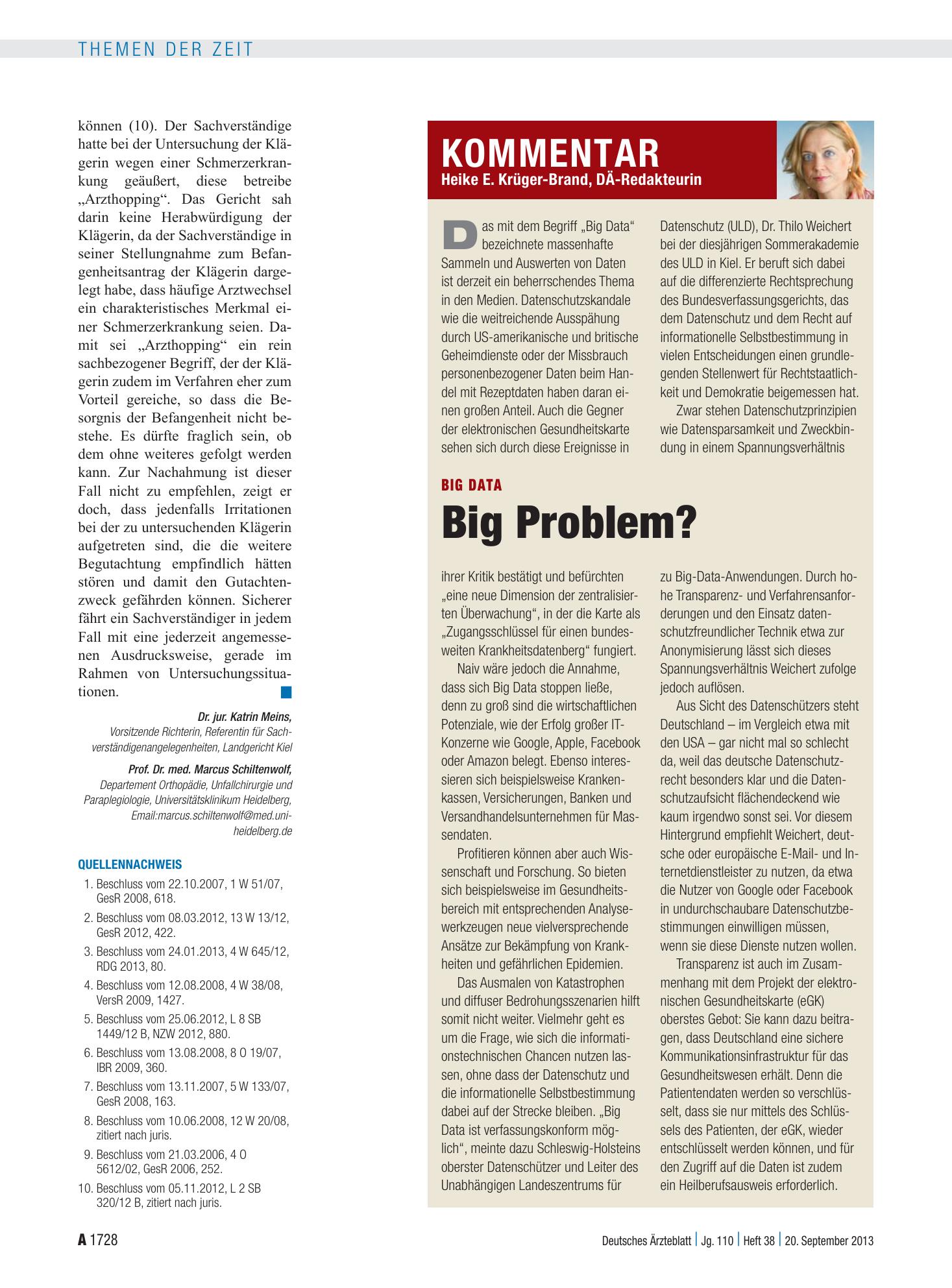 Vorschauseite 1: Big Data: Big Problem? – Deutsches Ärzteblatt