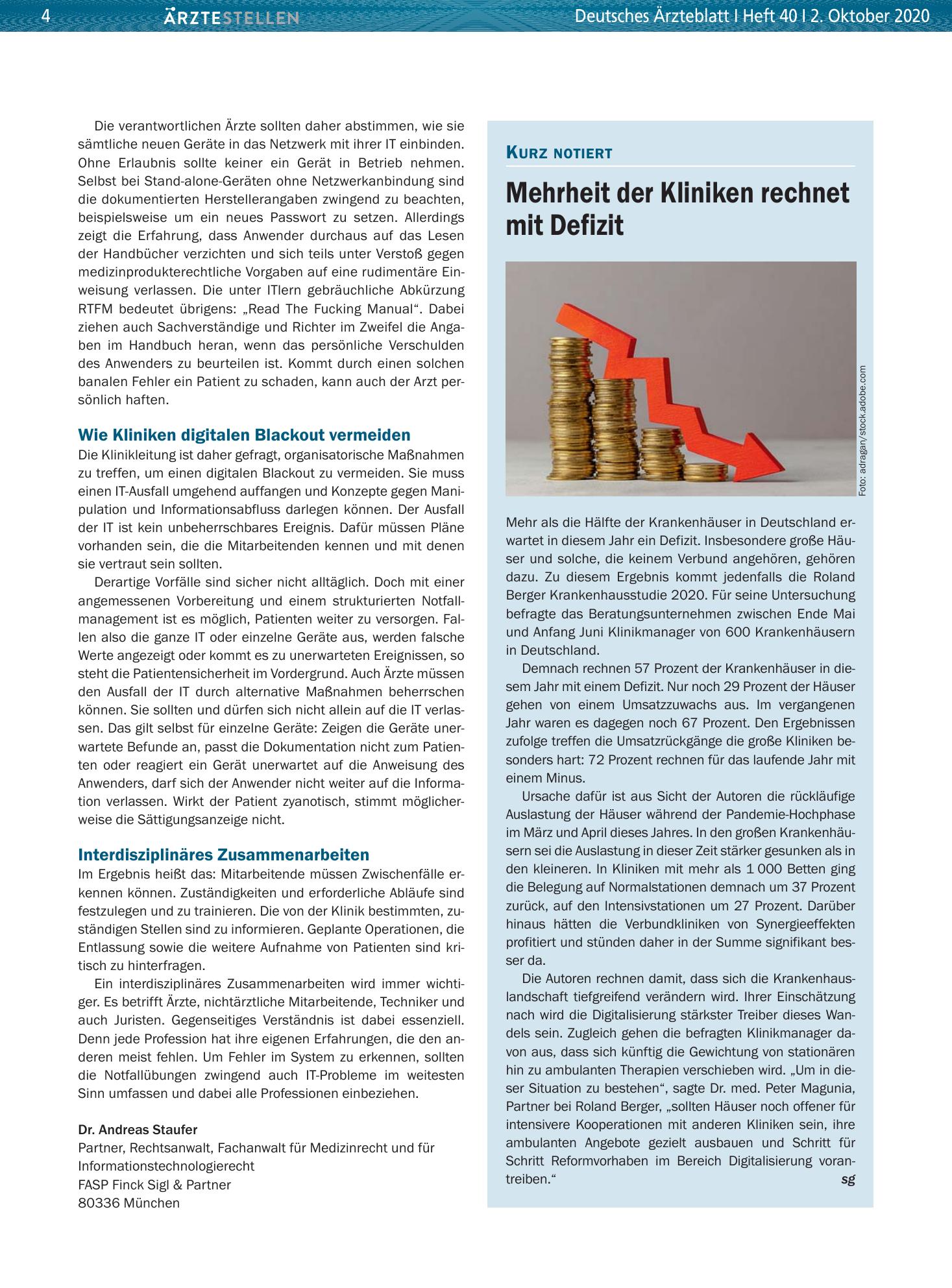 Vorschauseite 1: Mehrheit der Kliniken rechnet mit Defizit – Deutsches Ärzteblatt