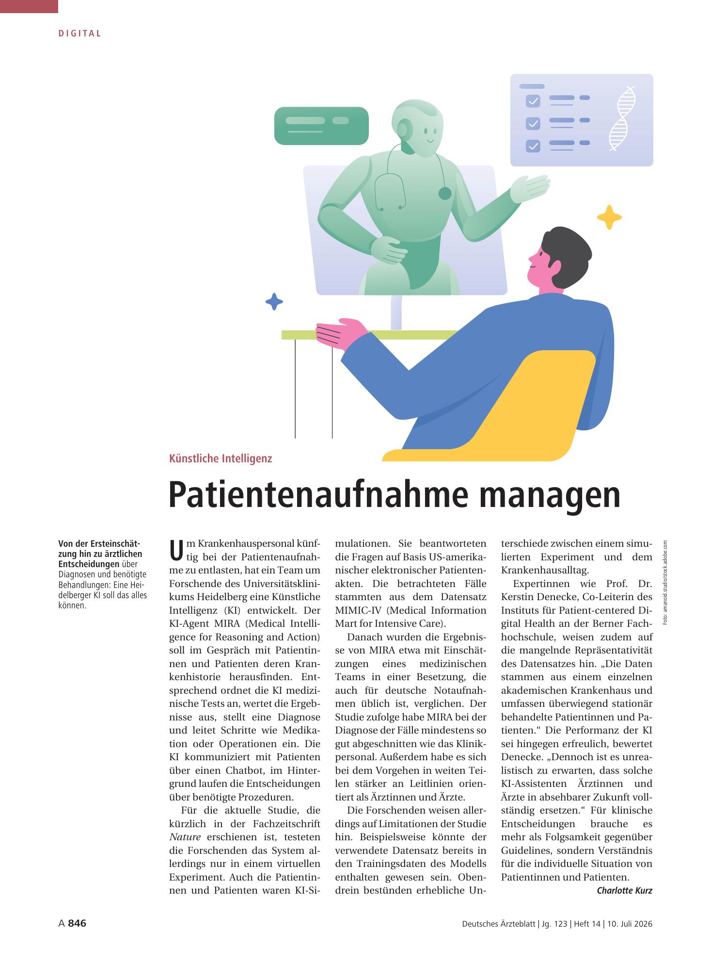 Vorschauseite 1: Künstliche Intelligenz: Patientenaufnahme managen – Deutsches Ärzteblatt